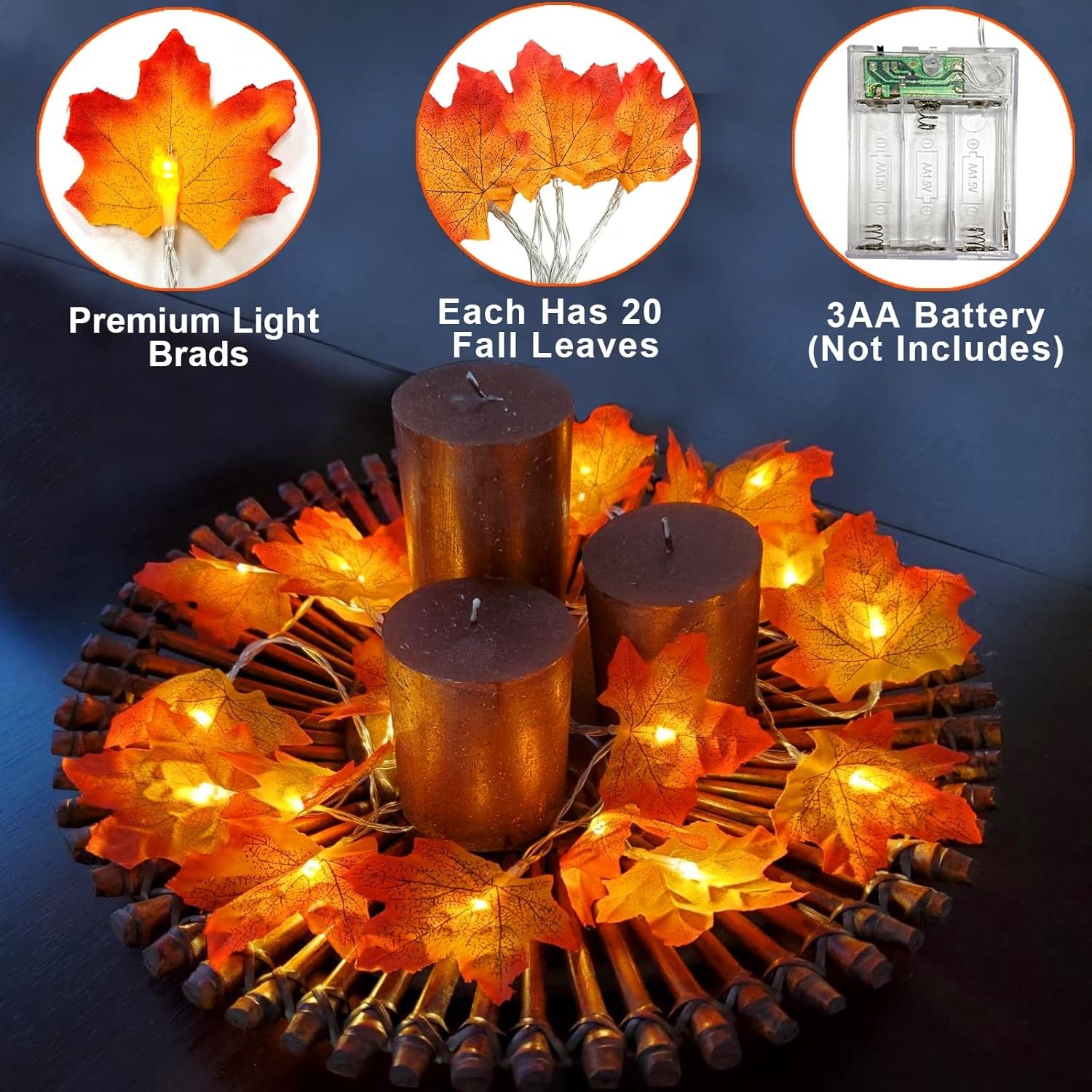 2 Pack Fall Decor Enlarged Maples Leafed Lights Total 20Ft 40LED Fall Decoration