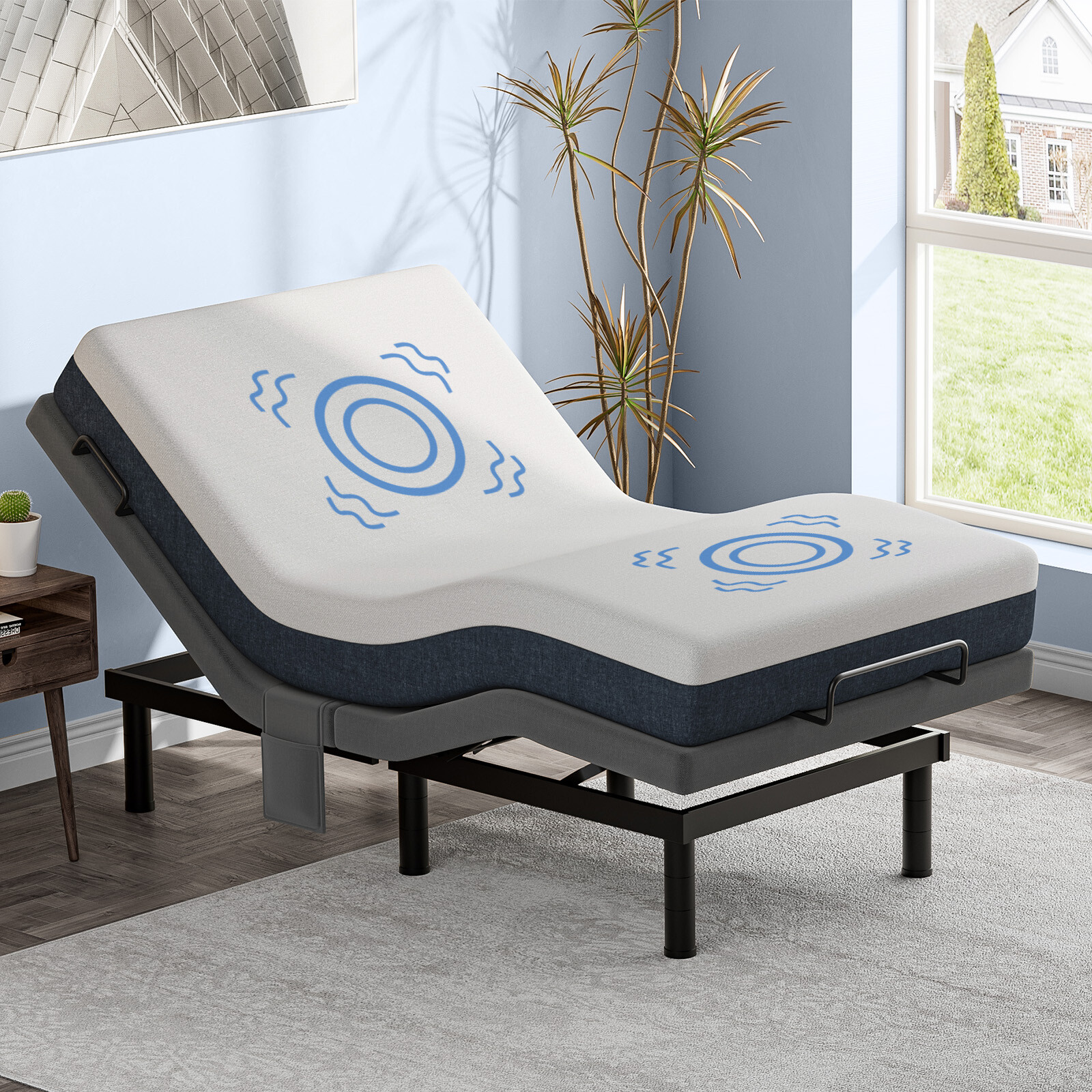 Upgraded Adjustable Bed Frame Base With Massage Backlit Remote 1000LB TXL King
