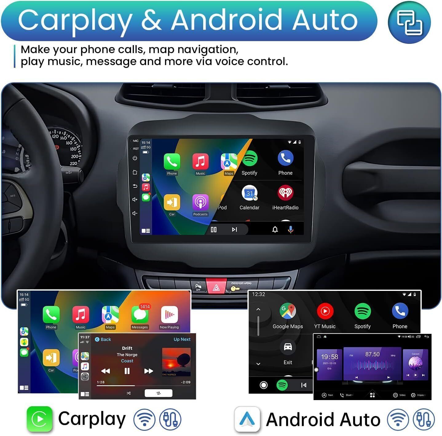 Android13 Car Stereo Radio GPS Navi Wifi FM RDS Wifi For 2015-2020 Jeep Renegade