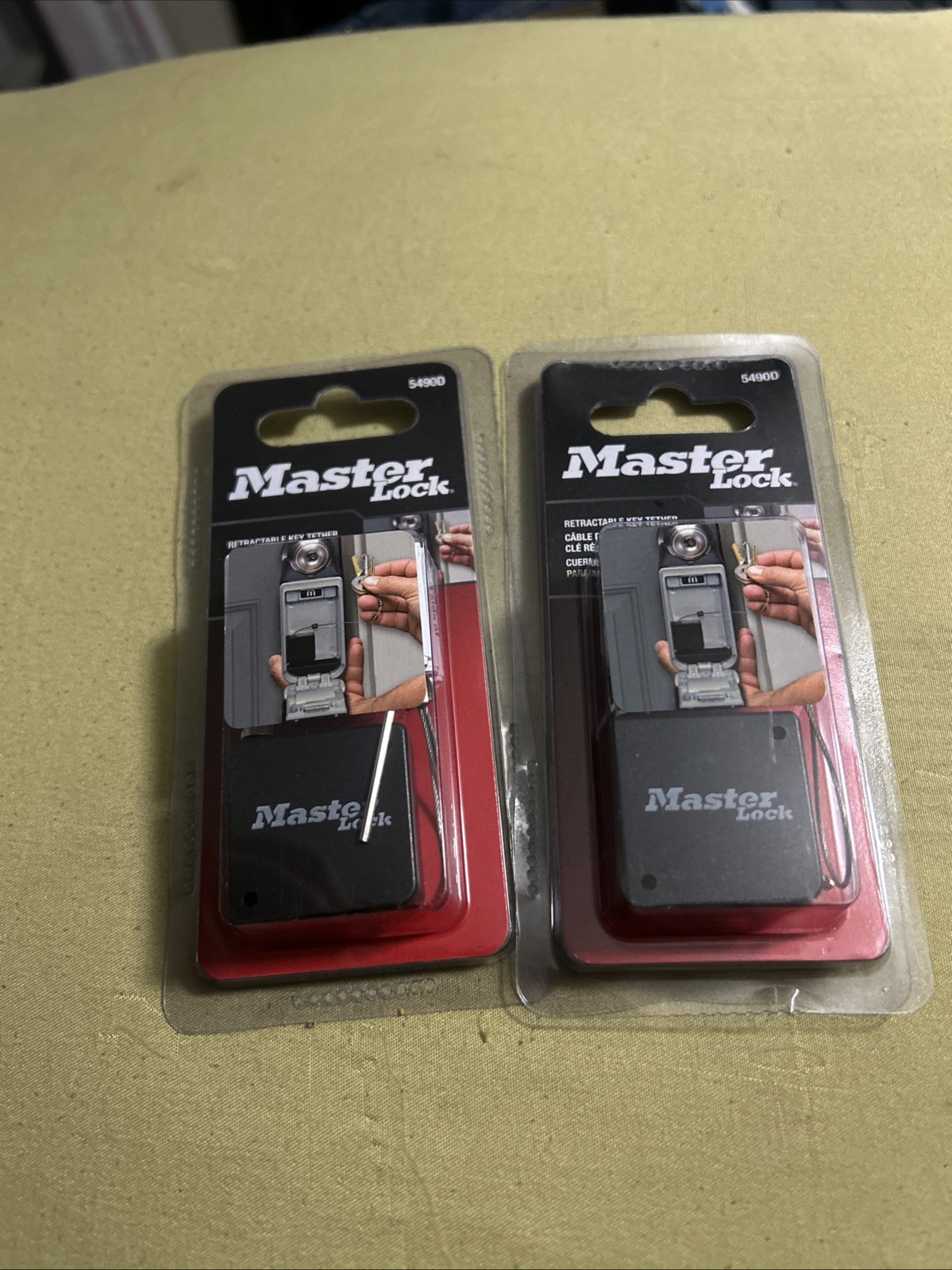 Lot of 2 Retractable Key Safe Tether, Master Lock 5490D, 36"
