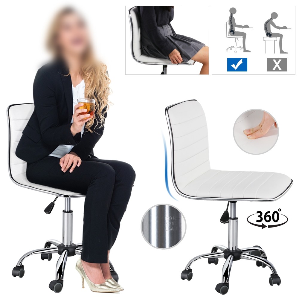 Modern Adjustable Armless Faux Leather Swivel Office Chair White