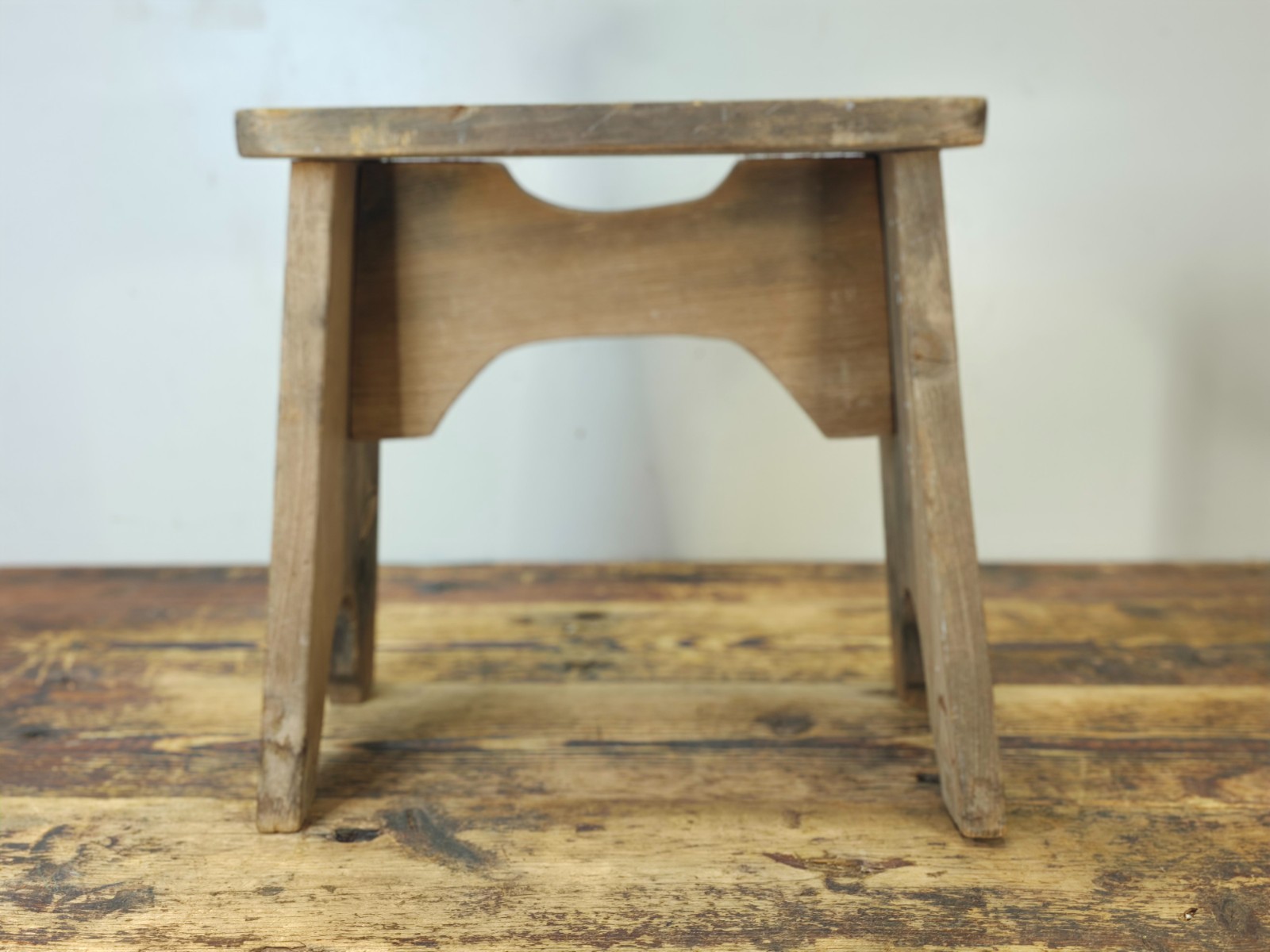 Vintage 1986 Handmade Rustic Wood Stool with Dual Grip - JS 86 Marked