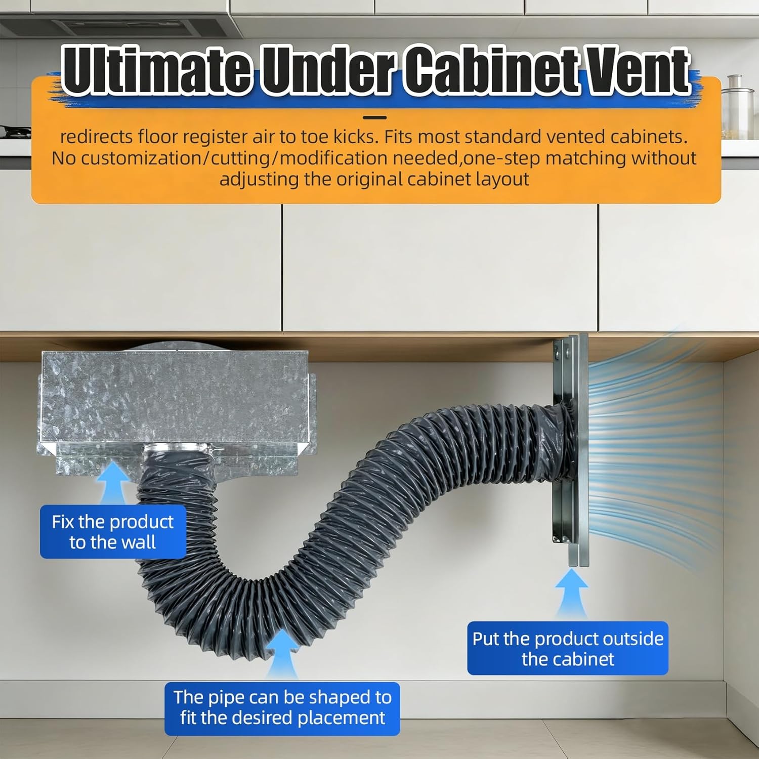 Toe Ductor, Floor Vent Under Cabinet Toe Kick Ducting Kit