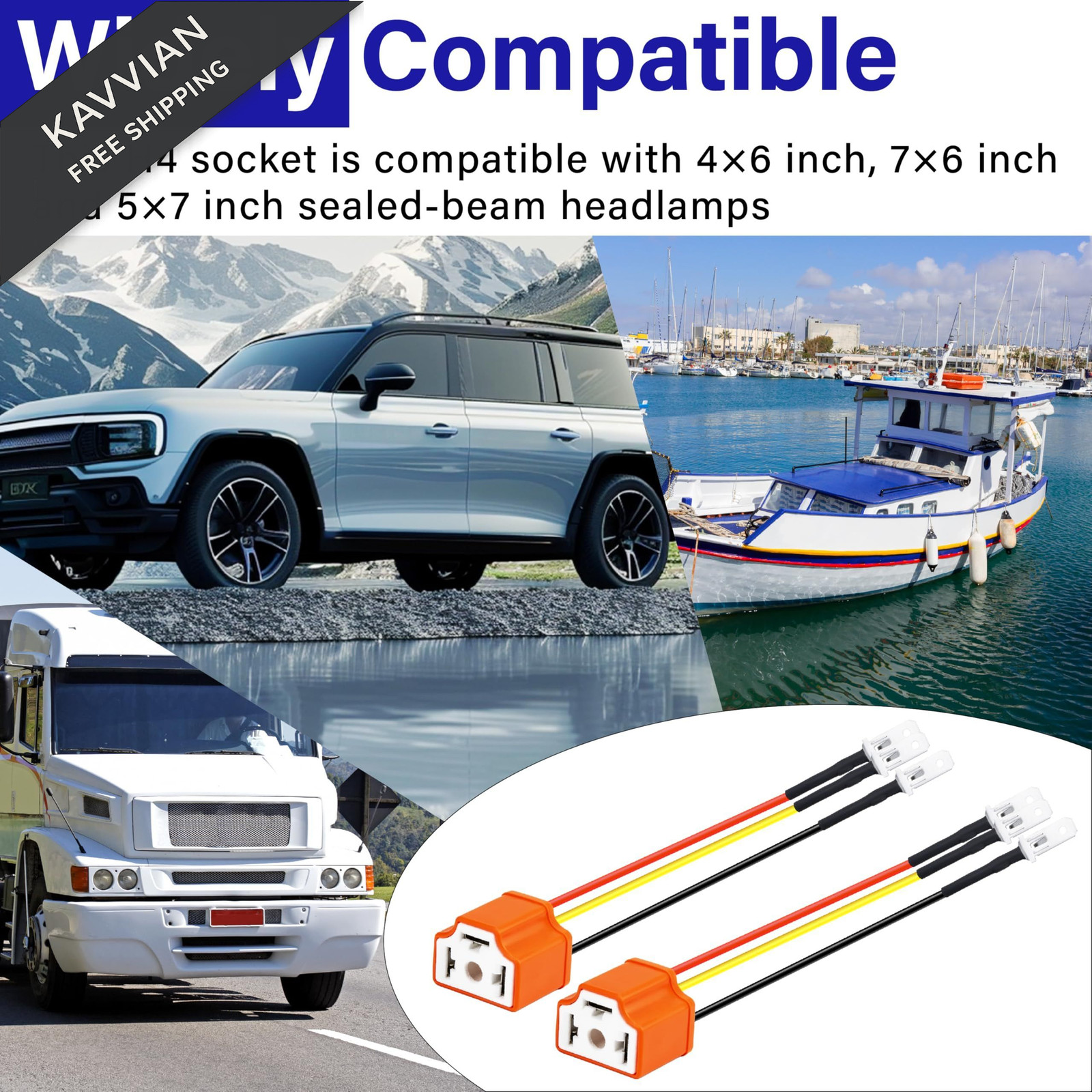 2 PCS H4 HB2 9003 Headlight Socket Wire Connector, 16AWG Ceramic Multicolored