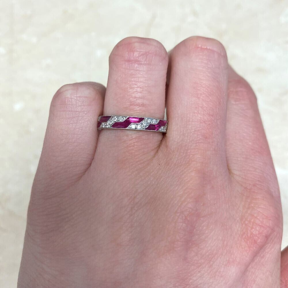 2.10Ct Baguette Lab-Created Pink Ruby Wedding Band Ring 14K White Gold Plated