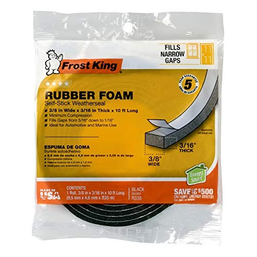 R338H Self-Stick Rubber Foam Weatherseal, 3/8"W, 3/16"T 3/8"W, 3/16"T