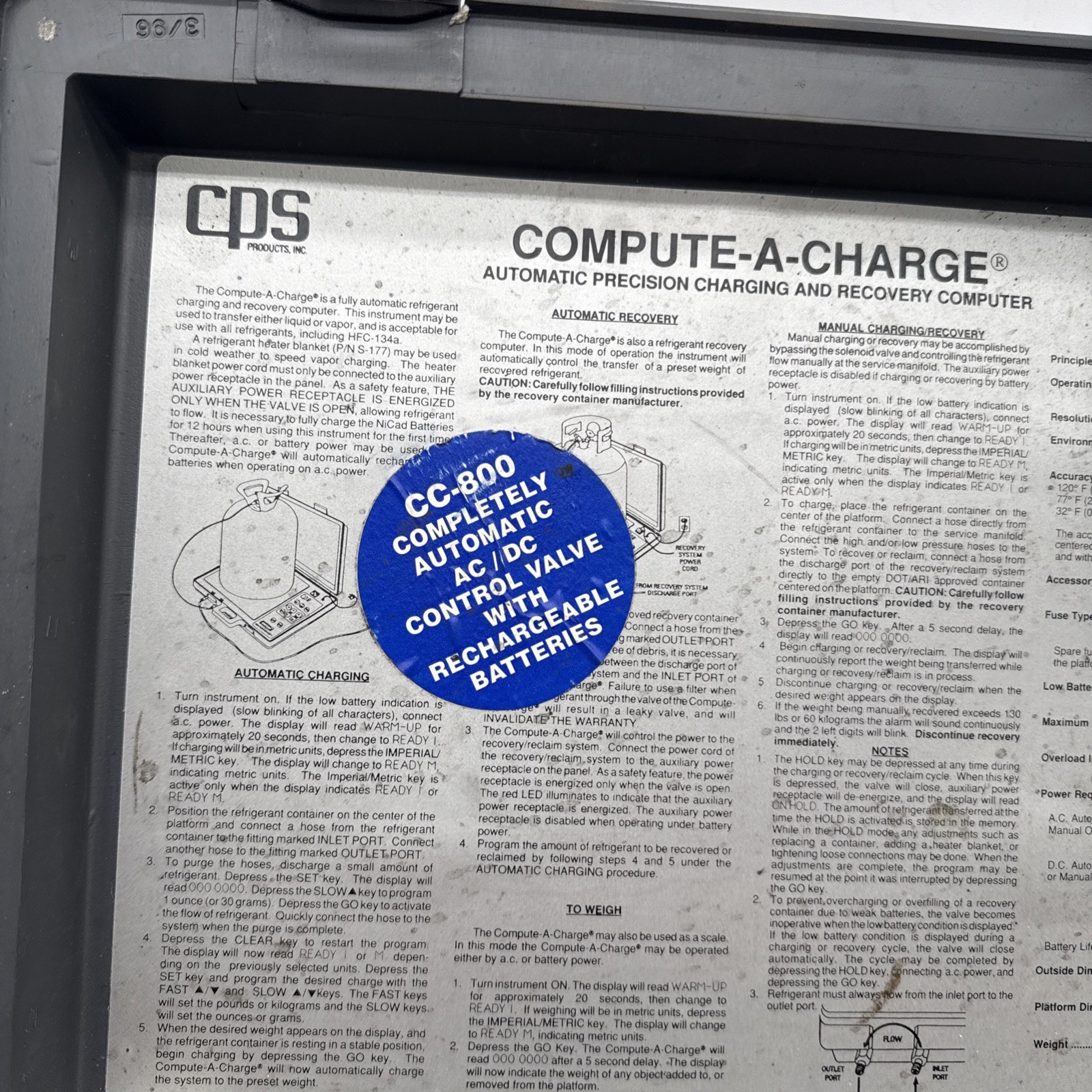 COMPUTE-A-CHARGE MODEL CC-800 Automatic Refrigerant Charging