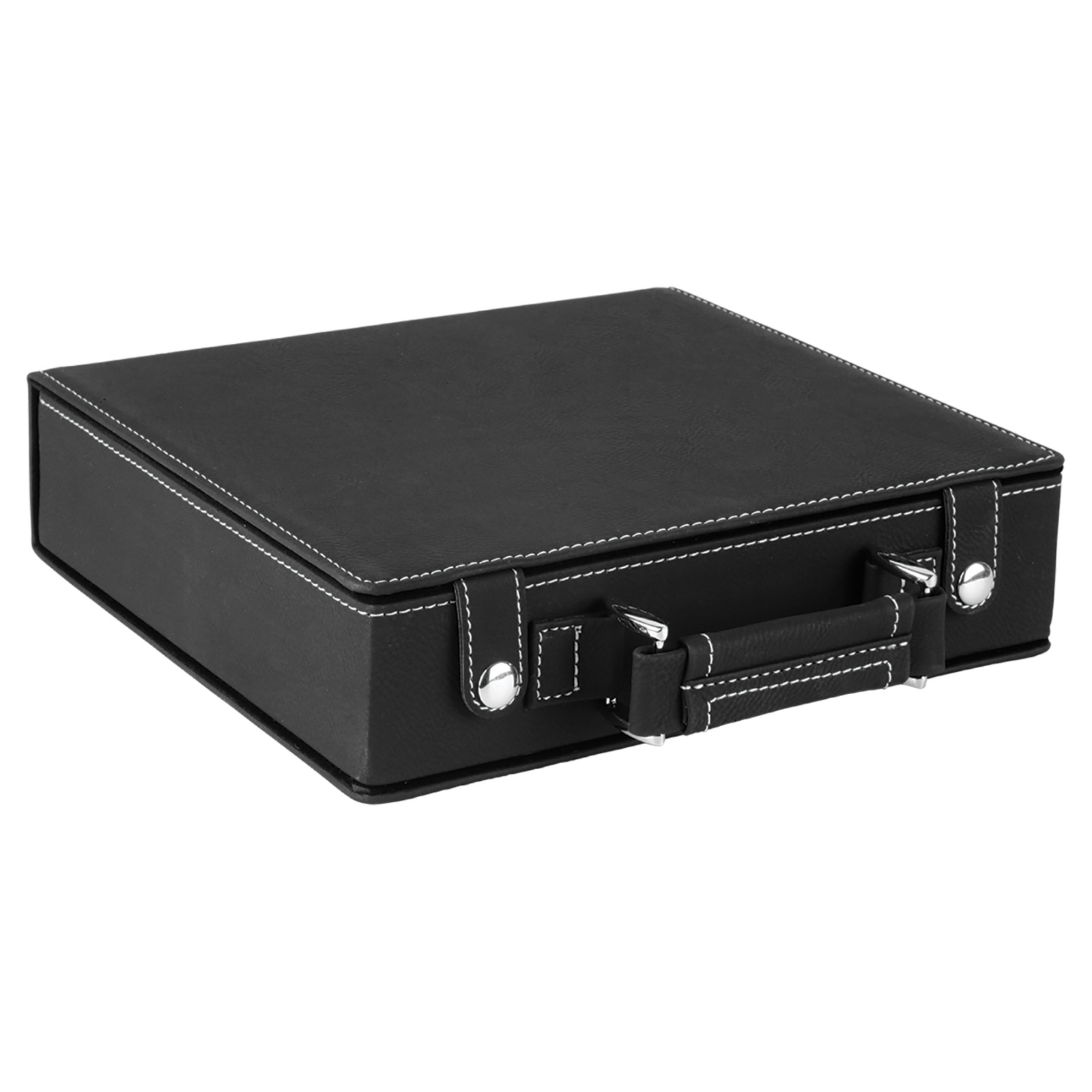 Black/Silver Laserable Leatherette 100 Chip Poker Set