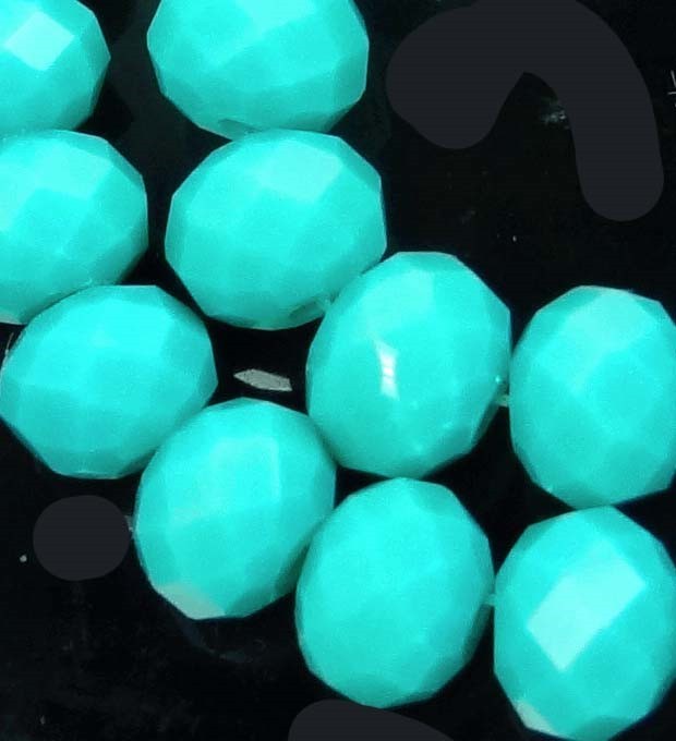 25 Faceted Brilliant Cyan Opaque glass Rondelle Beads 8x6mm