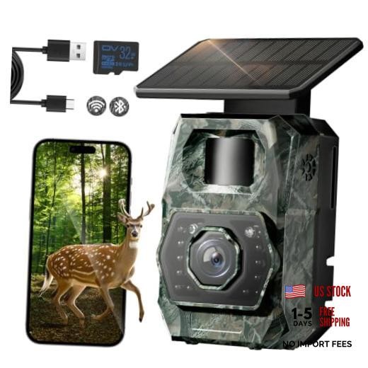 Solar Trail Camera WiFi Bluetooth - 4K 64MP Game Cameras with Night Vision
