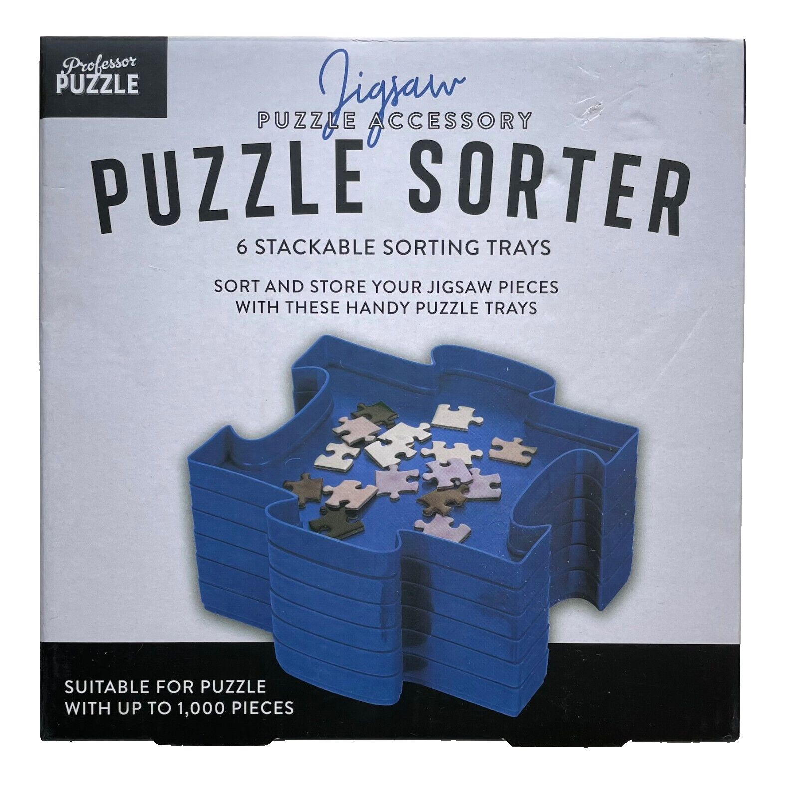 PUZZLE SORTER 6 Stackable Sorting Trays Jigsaw Accessory NEW Box Fun Blue Design