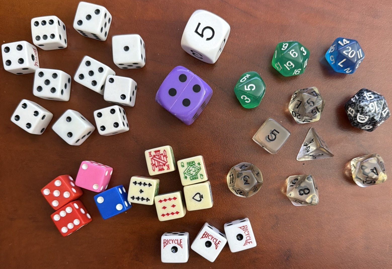 Mixed 34 Dice Lot RPG Game Dice Standard D6 Bicycle Poker Dice Assorted Vintage