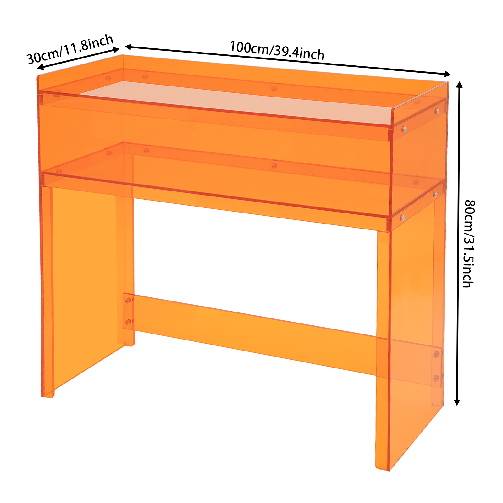 Small Entryway Table 2 Tier Acrylic Table Clear Entry Table Orange 100*30*80cm
