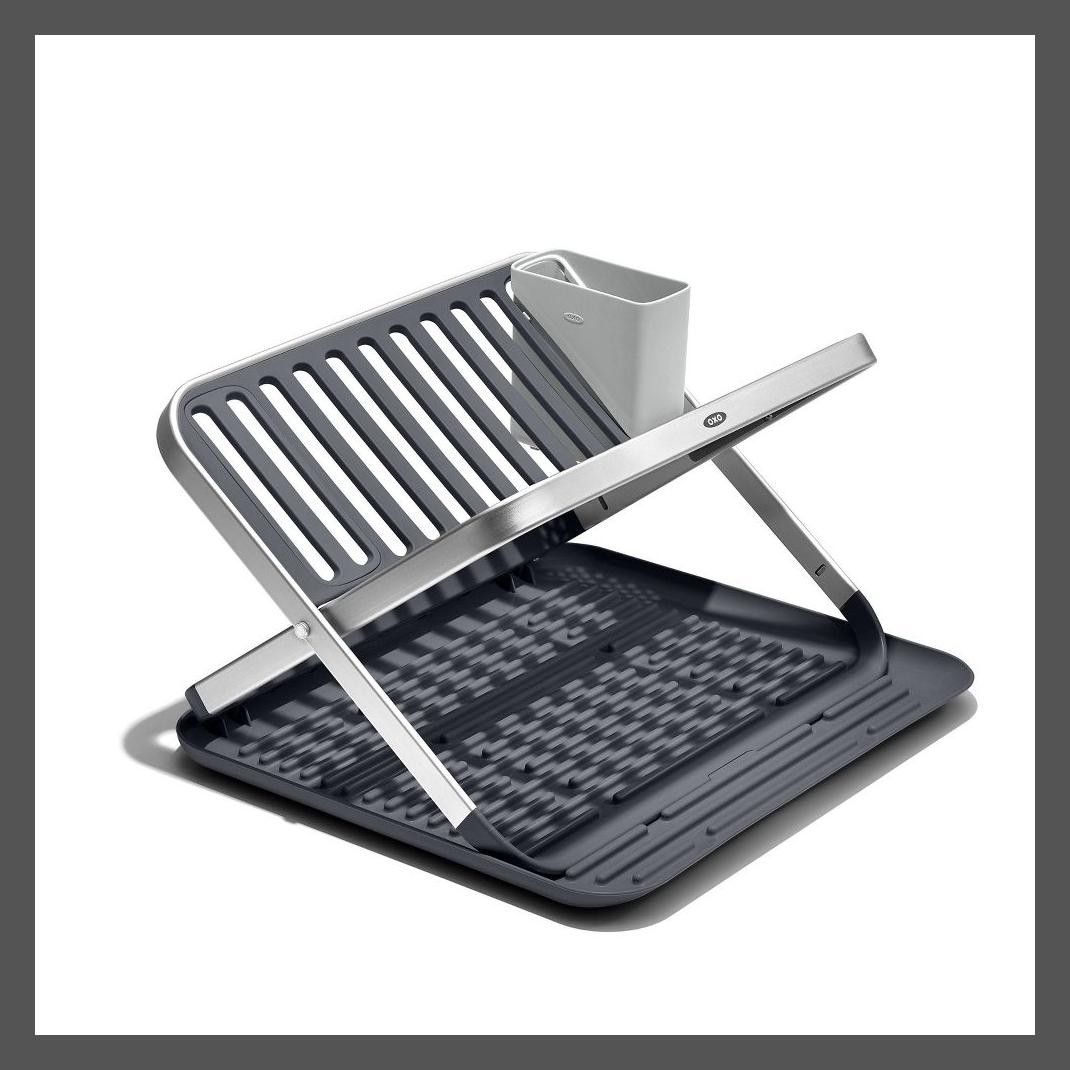 OXO Aluminum Dish Rack Foldable Compact Folding Freestanding Rustproof