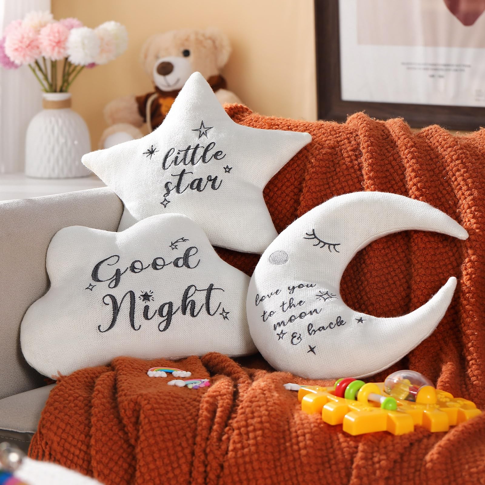 Briwooody 3 Pcs Moon Star Cloud Nursery Pillow Cute Cloud Shaped Pillow Decor...