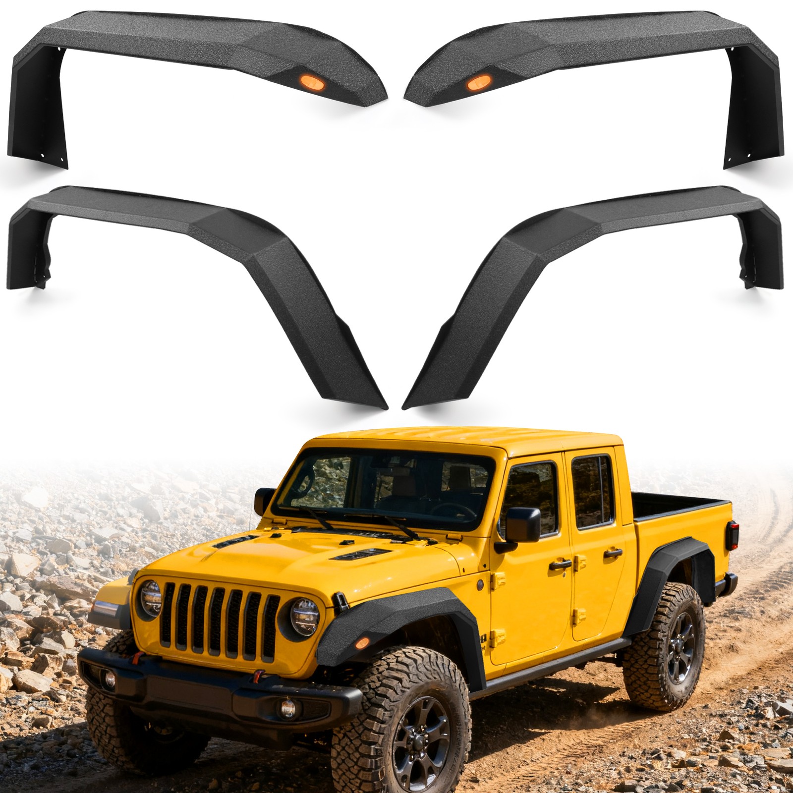 4pcs Tubular Fender Flares For 2020-2026 Jeep Gladiator JT W/Turn Signal Lights
