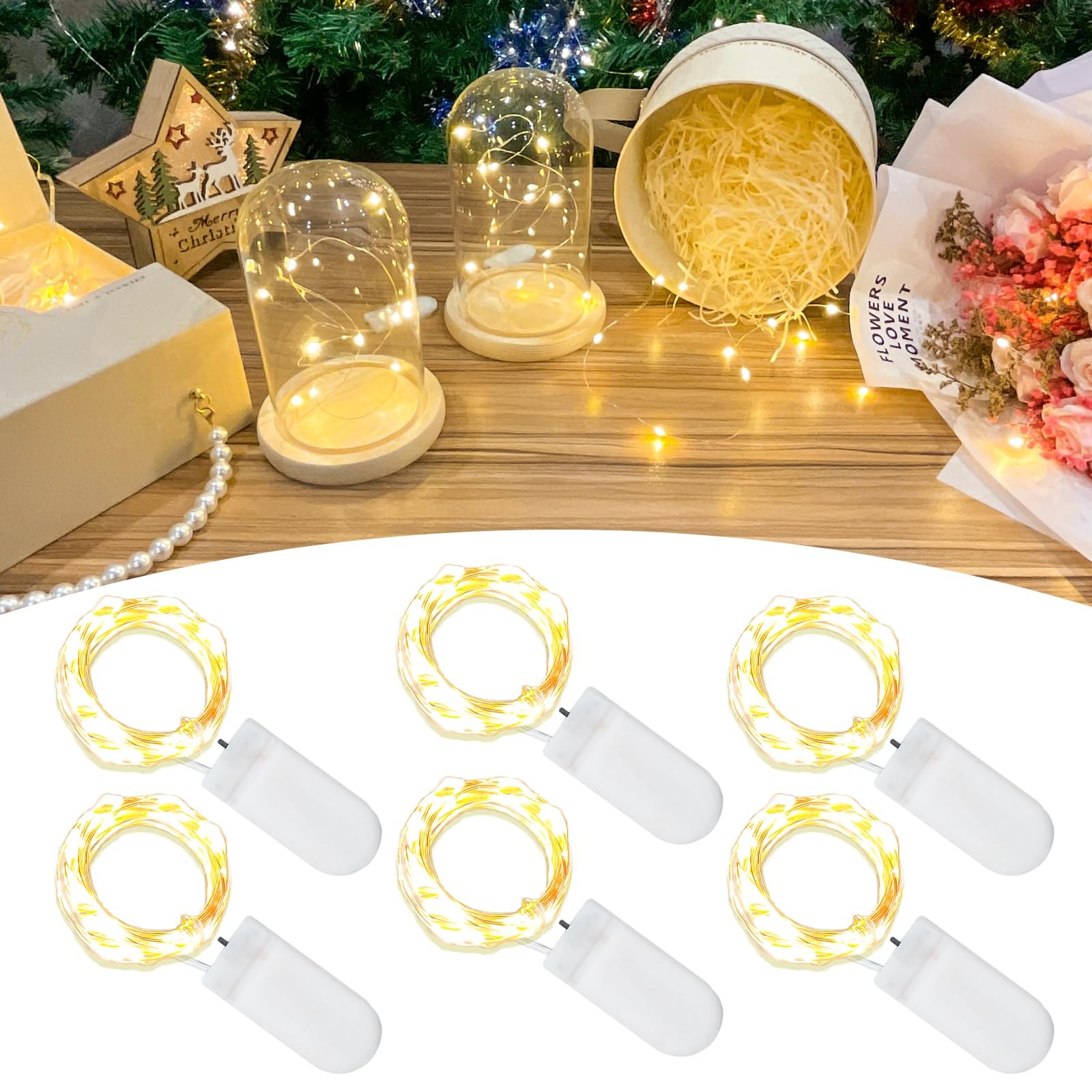 Etinga 6 Pack Fairy Lights Battery Operated String Lights, 6 Pack, Warm White