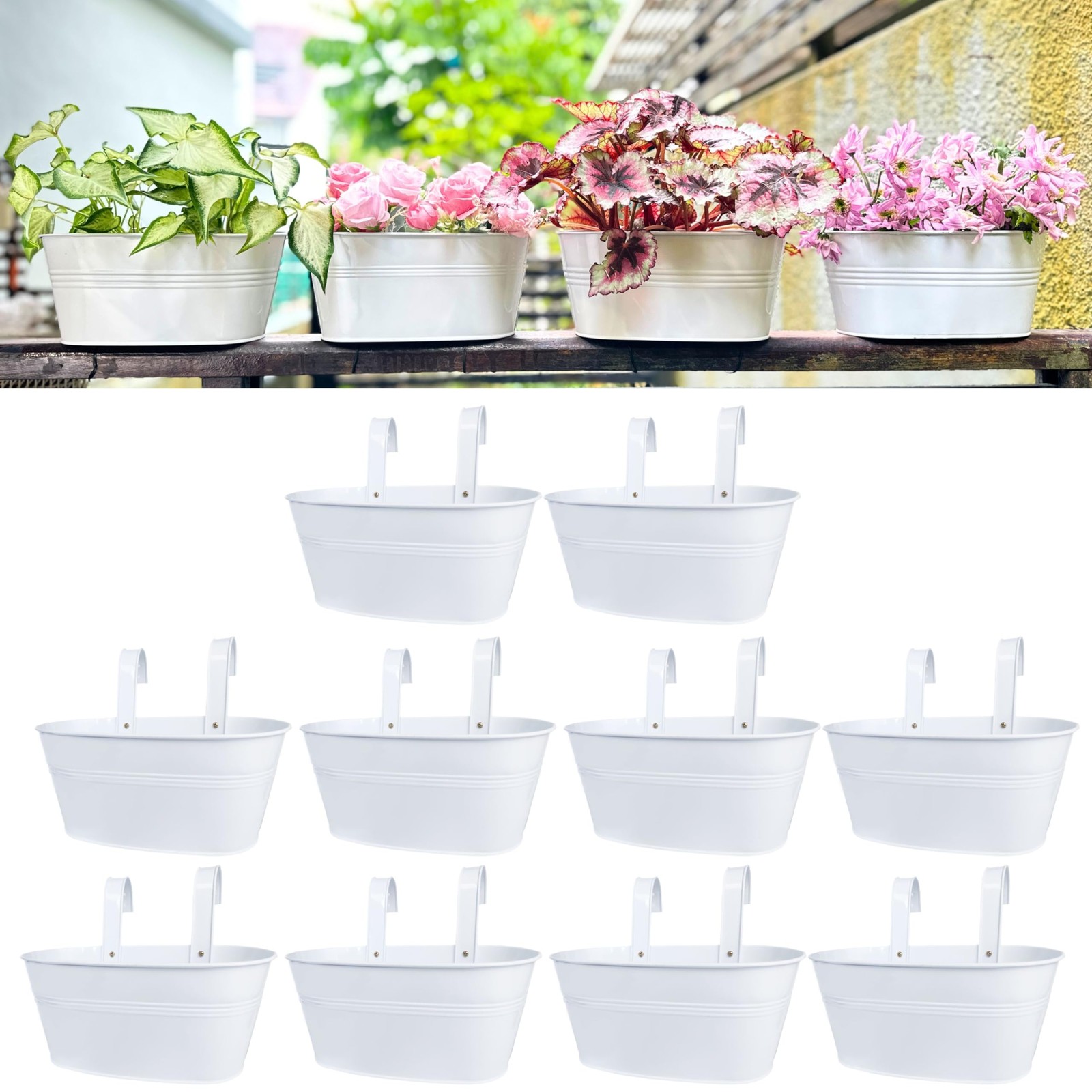 LaLaGreen Rail Planter Outdoor Plants (10 Pack, 11.8 Inch) White Metal Iron H...