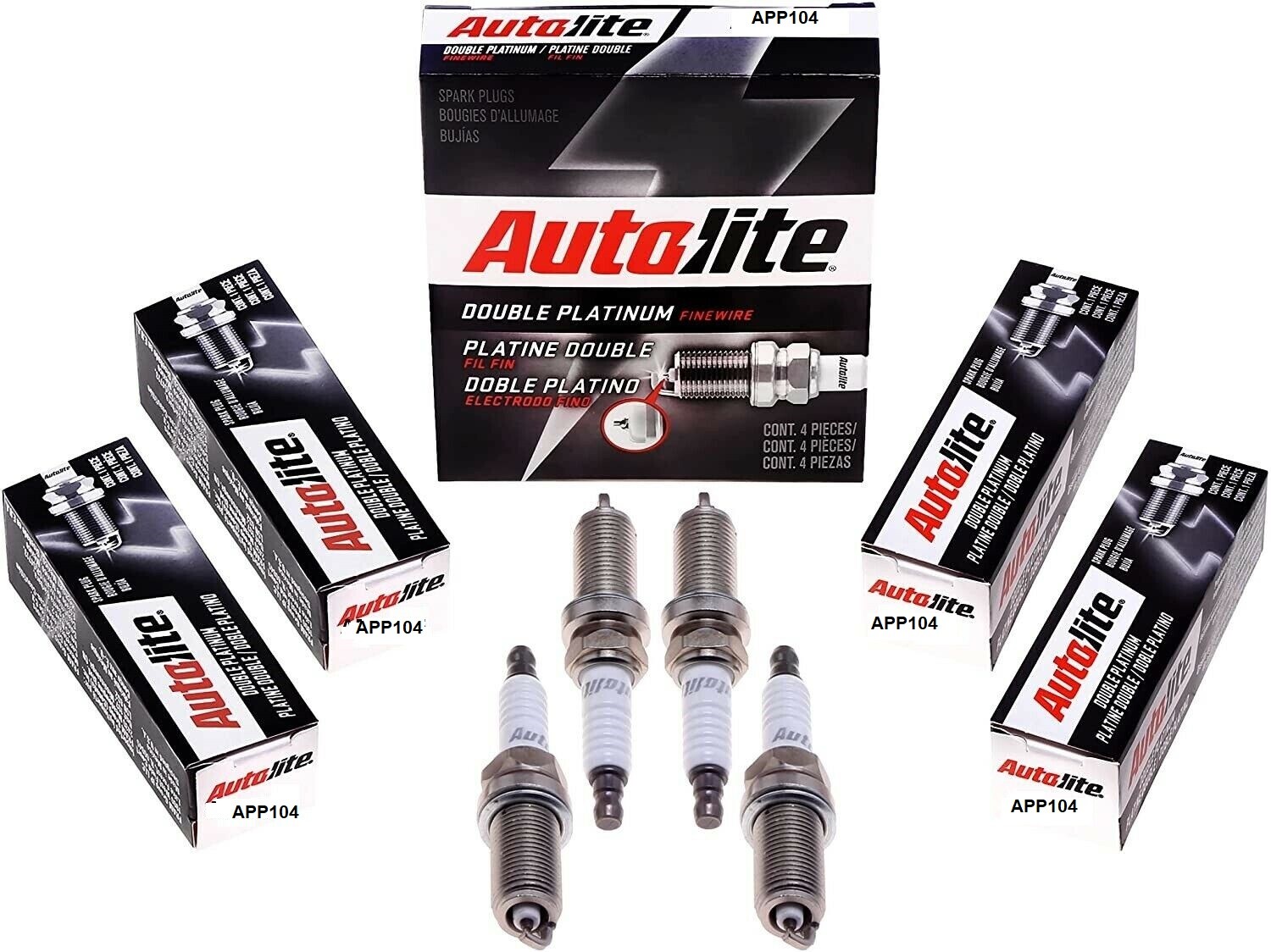 Pack Of 4 AUTOLITE Double Platinum APP104 Spark Plug BOX DAMAGED