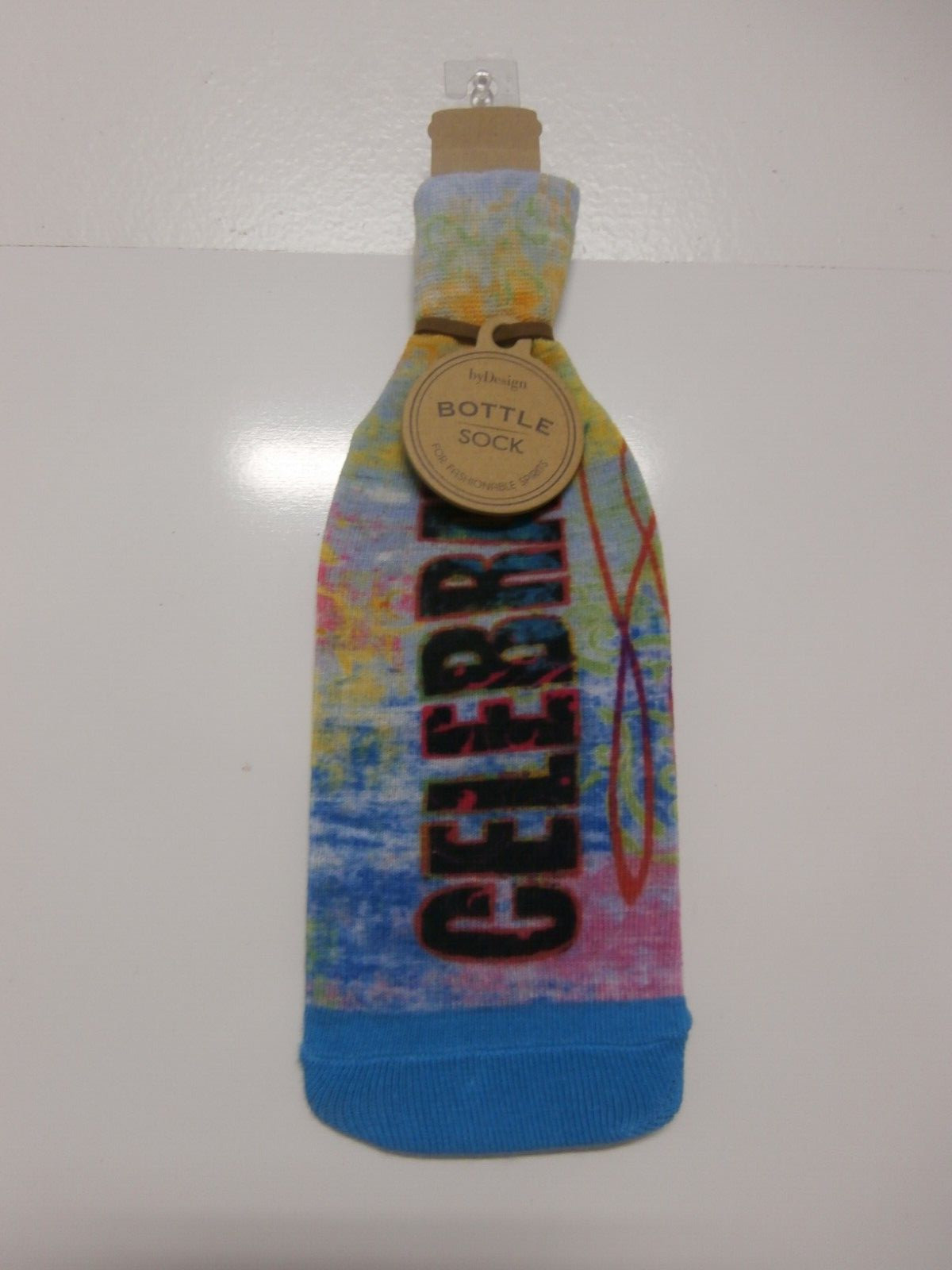Demdaco ByDesign Bottle Sock Wine Bottle Sleeve Celebrate Stretchy, New