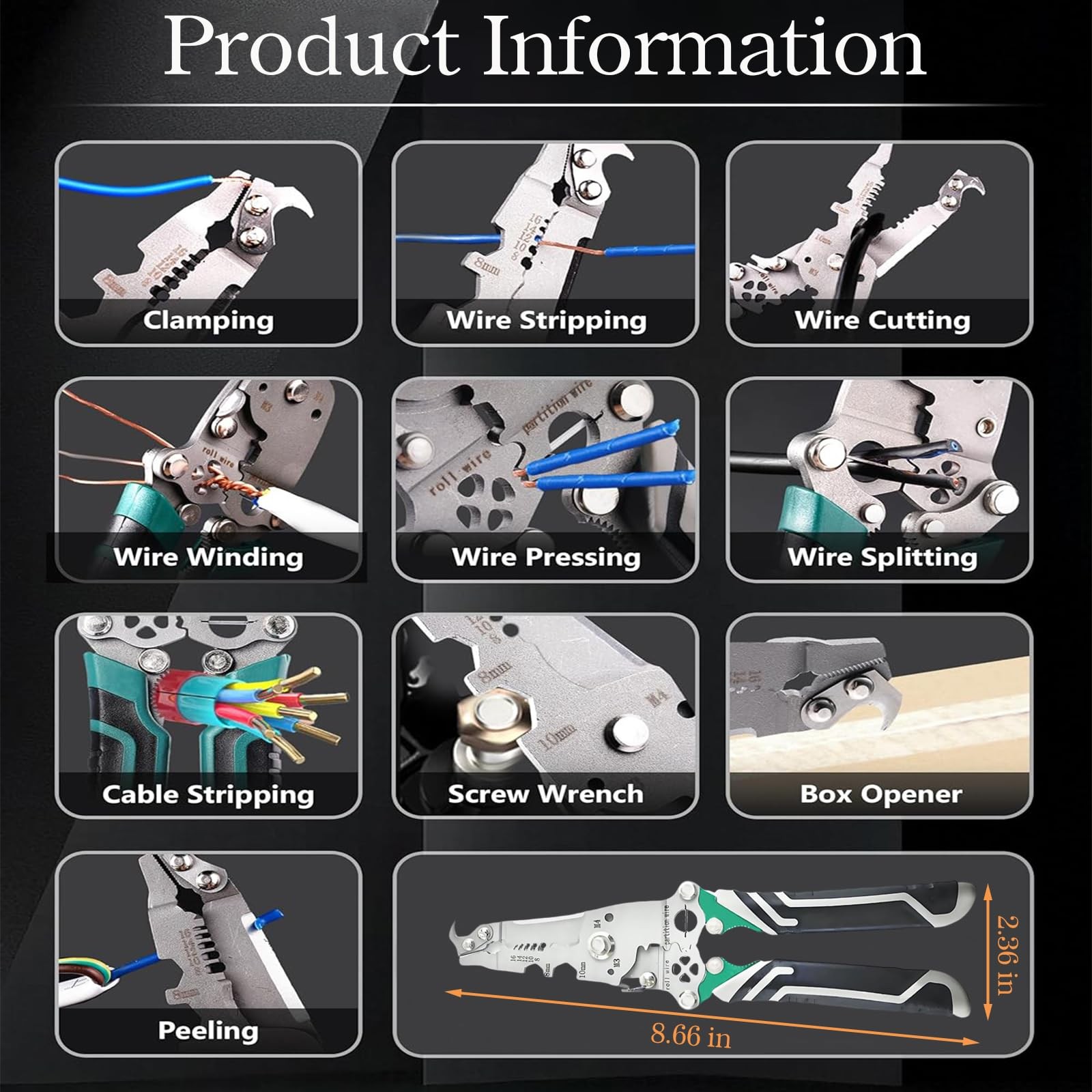 18 in 1 Foldable Wire Stripper/wire crimping tool, 2025 New Multi-function Wi...