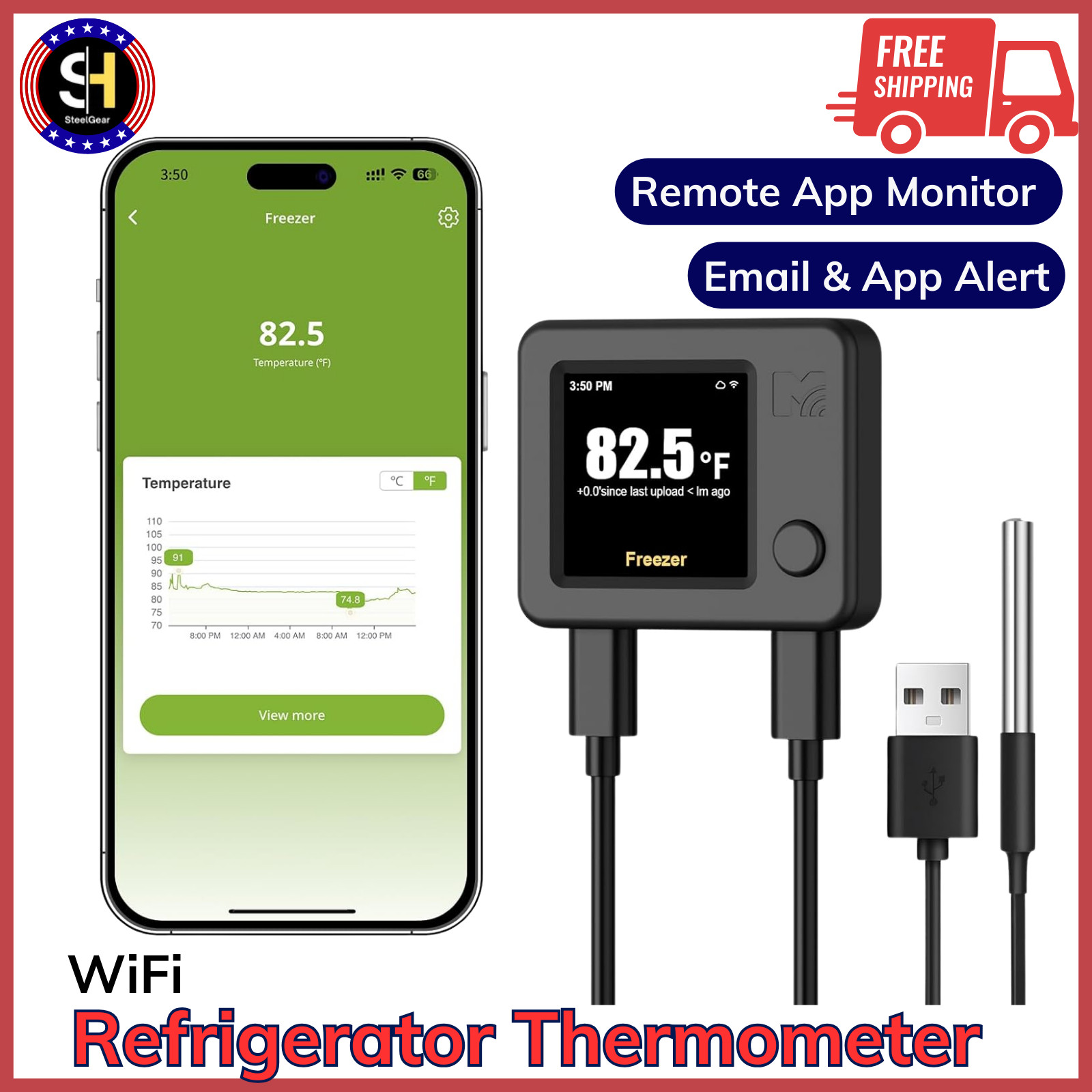Wifi Thermometer With Freezer Alarm Digital Fridge Email Alert App Push Monitor