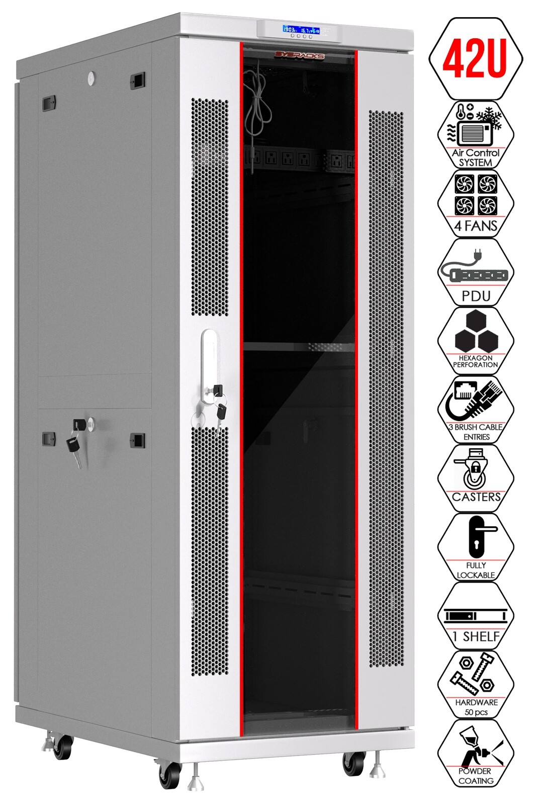 Sysracks 42U 35'' Deep IT Network Data Gray Server Rack Cabinet