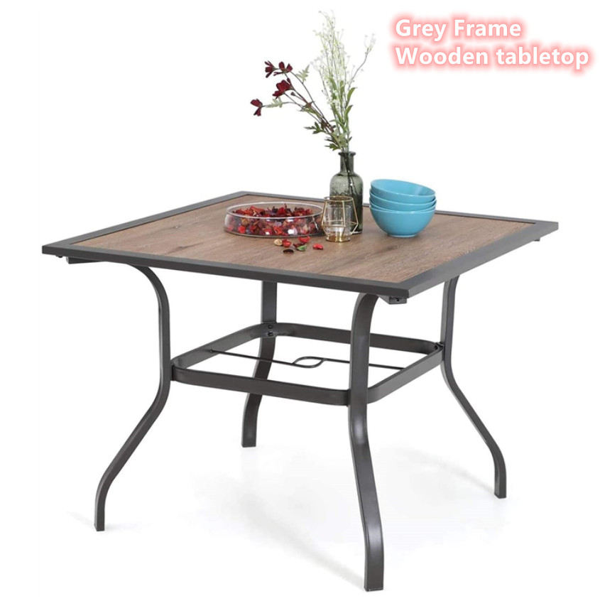 37 x 37 Outdoor Patio Dining Table Garden Metal Table Furniture w/ Umbrella Hole