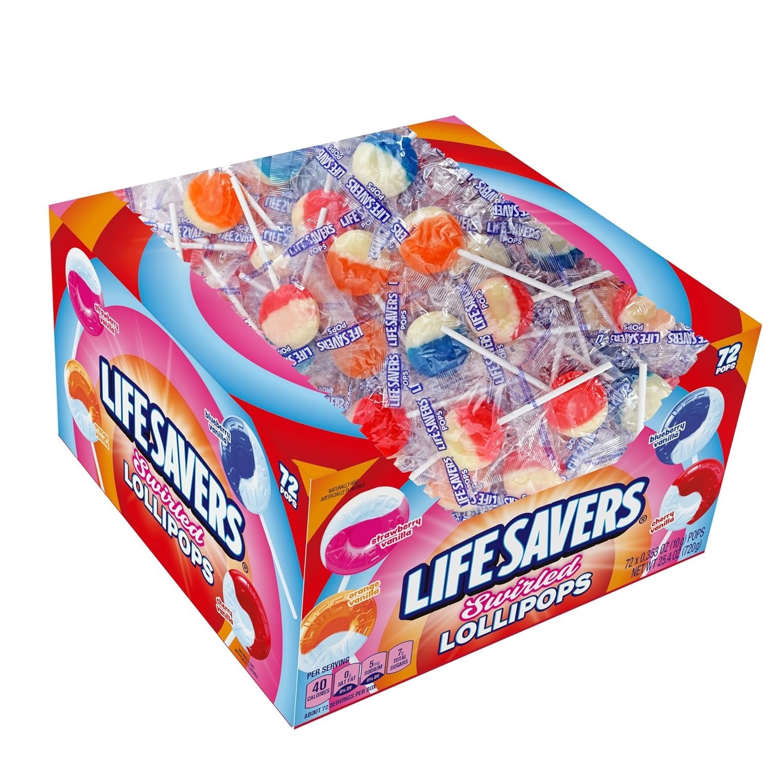 Individually Wrapped LIFE SAVERS Swirled Lollipops - 72 Count for Kids' Parties