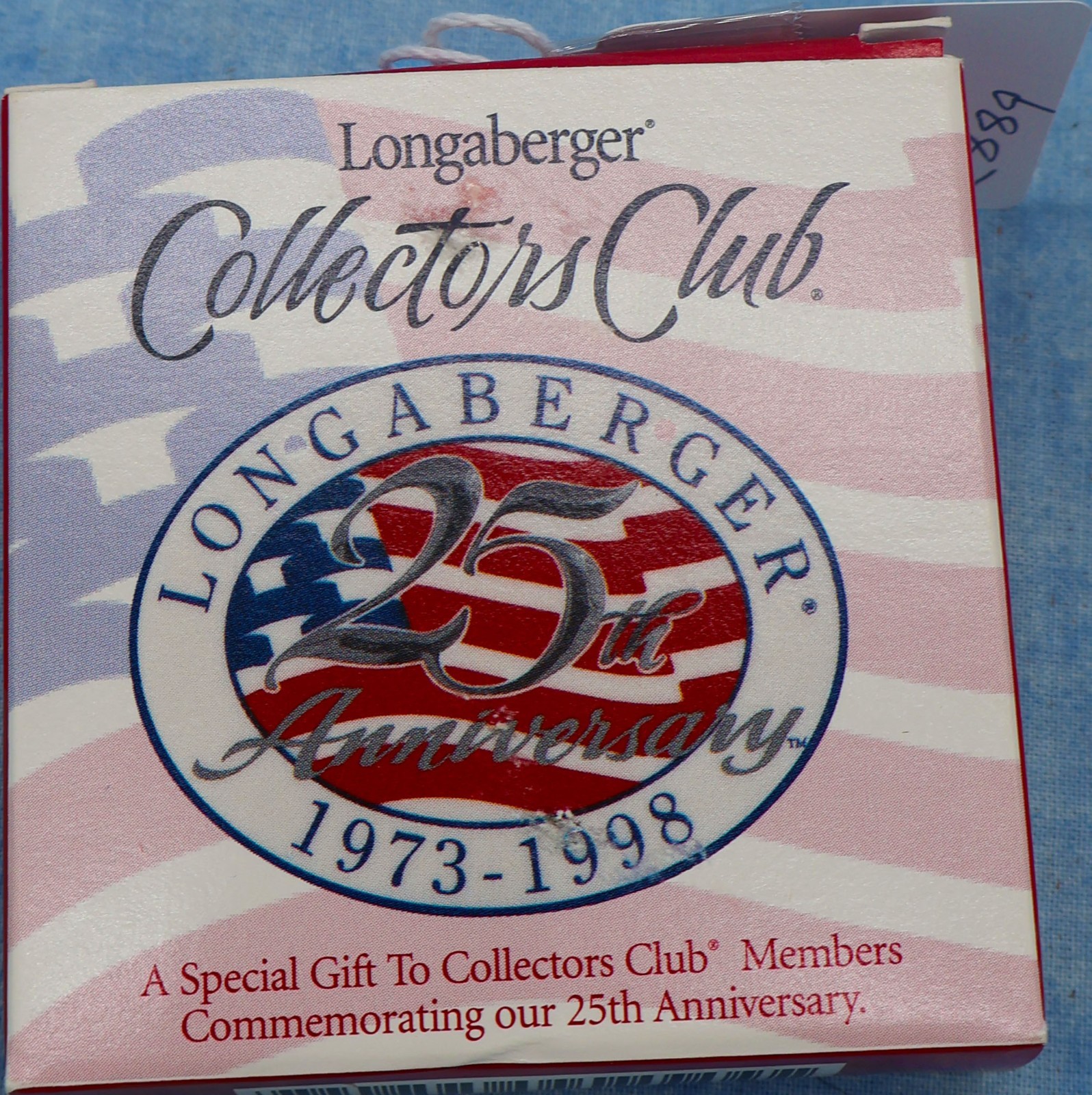 Longaberger 25th Anniversary Collector’s Club Tie-On 1973–1998 w/ Box & Ribbon