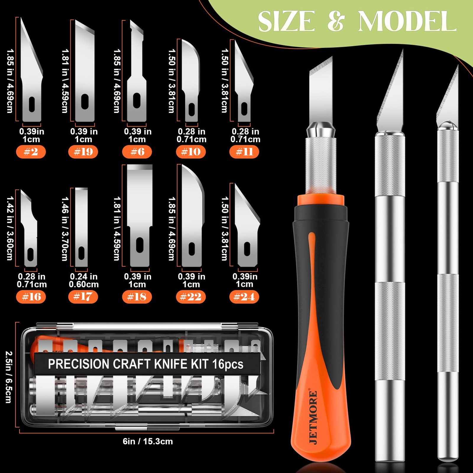 16 Pcs Exacto Knife Set, 3 Craft Knife and 13 SK5 Steel Blades, Precision Hob...