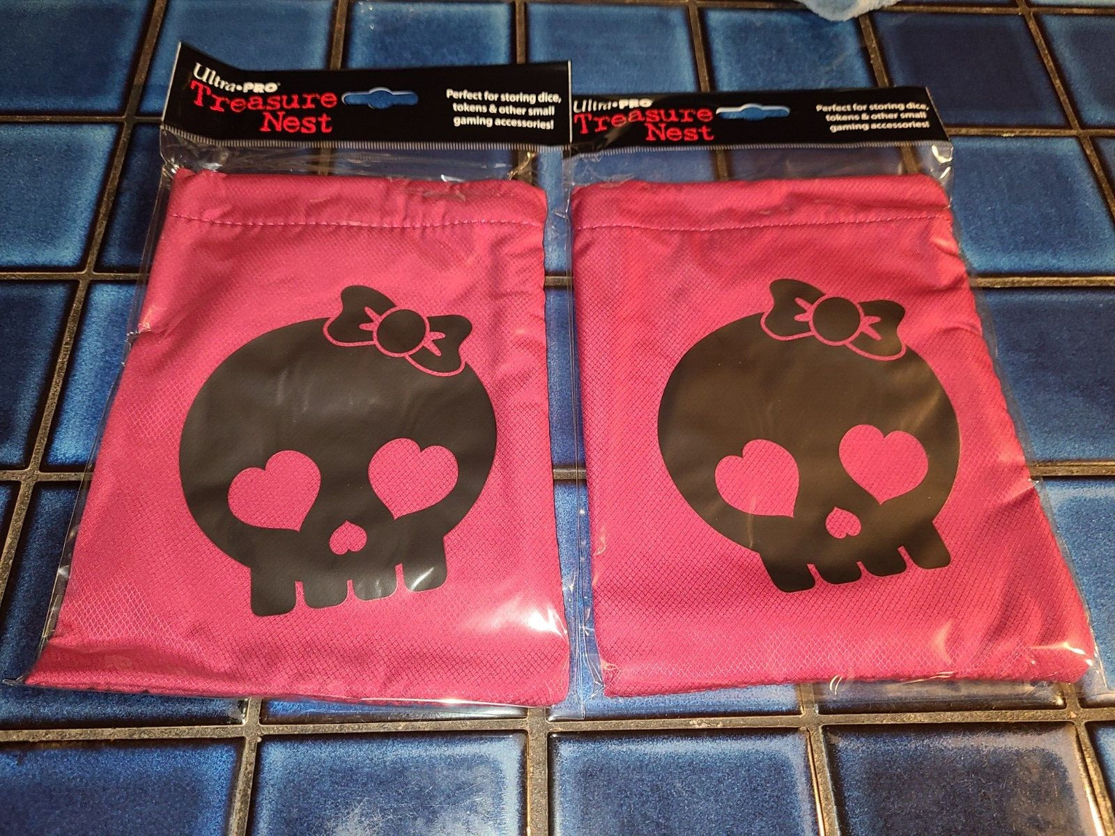2x Ultra Pro Cutie Skull Girl Pink Black Large Gaming Treasure Nest Dice Bag New