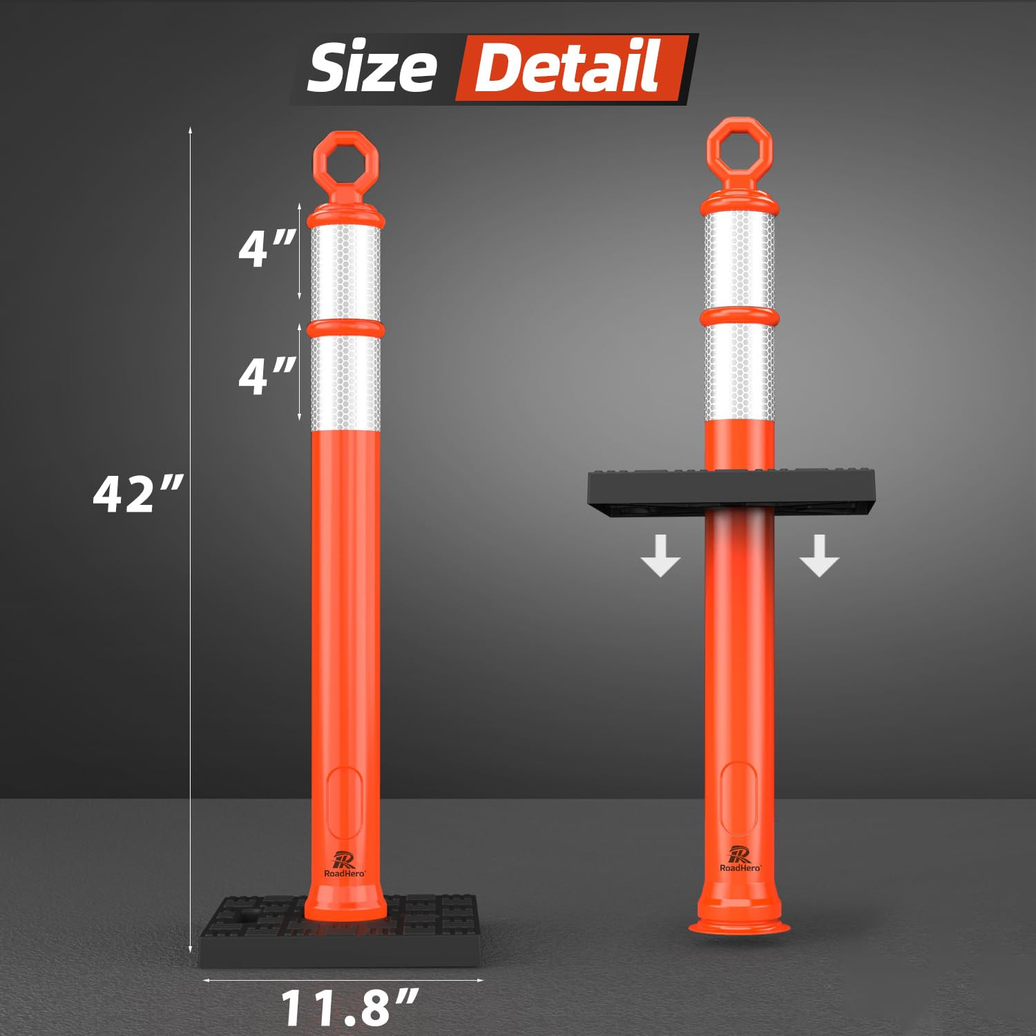 42 Inch Delineator Post with Base, Portable Orange Traffic Delineator Posts Cone