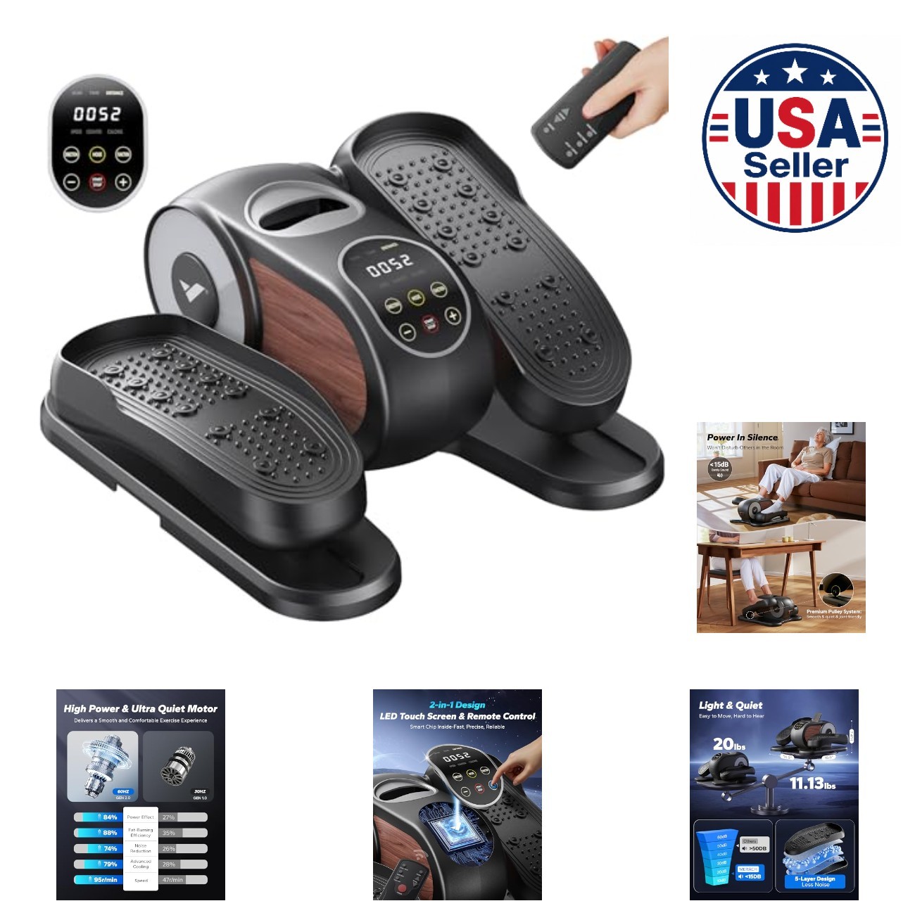Under Desk Elliptical Machine 12 Speeds Remote Control Quiet Seated Pedal