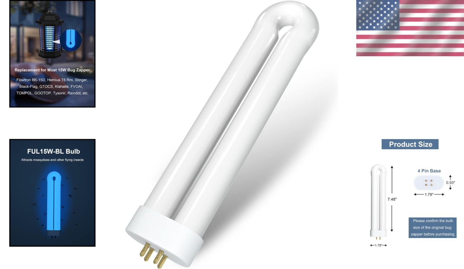 Bug Zapper Light Bulb Replacement for 15W Bug Zapper with 4-Pin Base, Ful 15W...