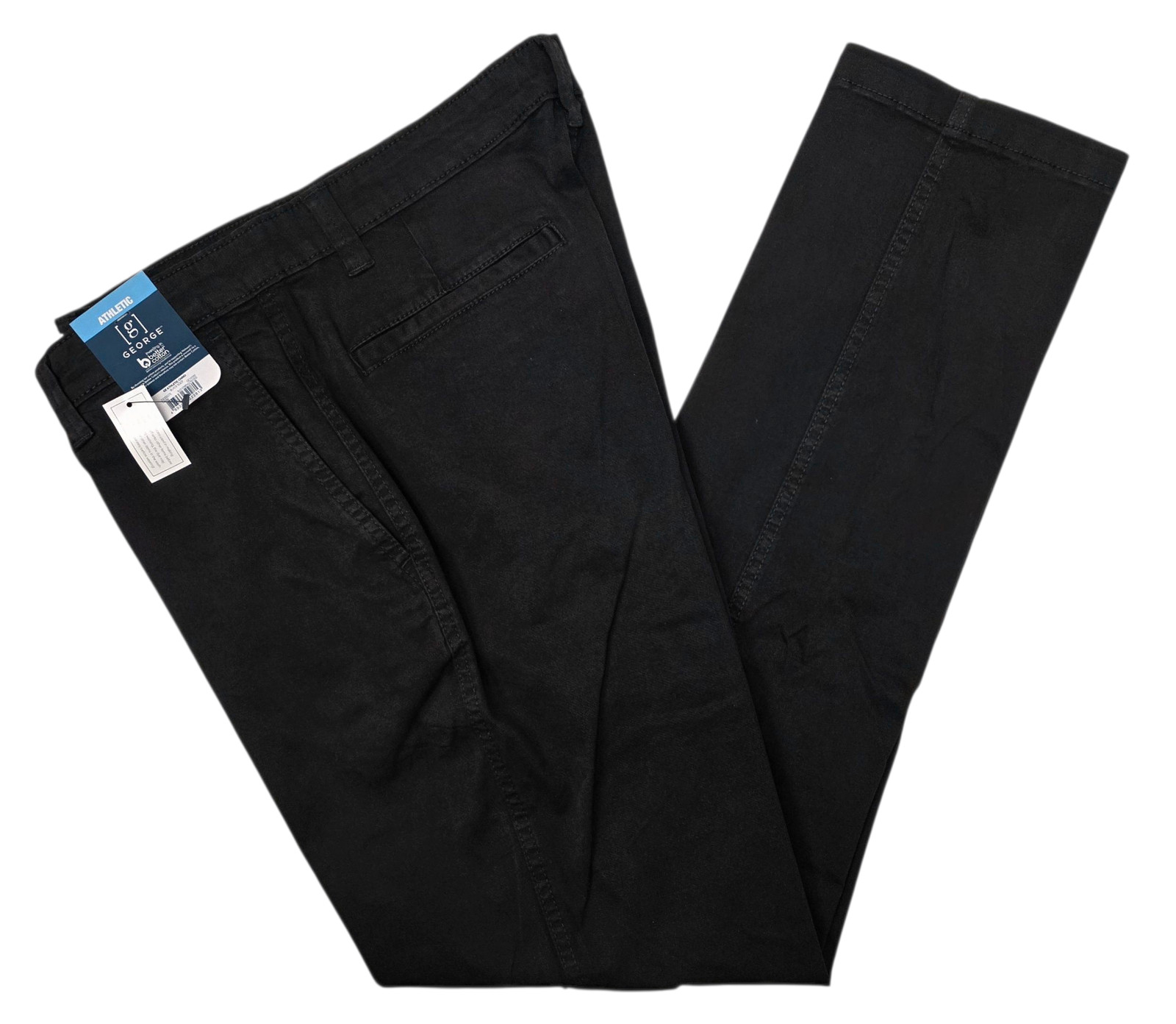 George #11895 NEW Men's Black Athletic Fit Stretch Tapered Leg Chino Pants