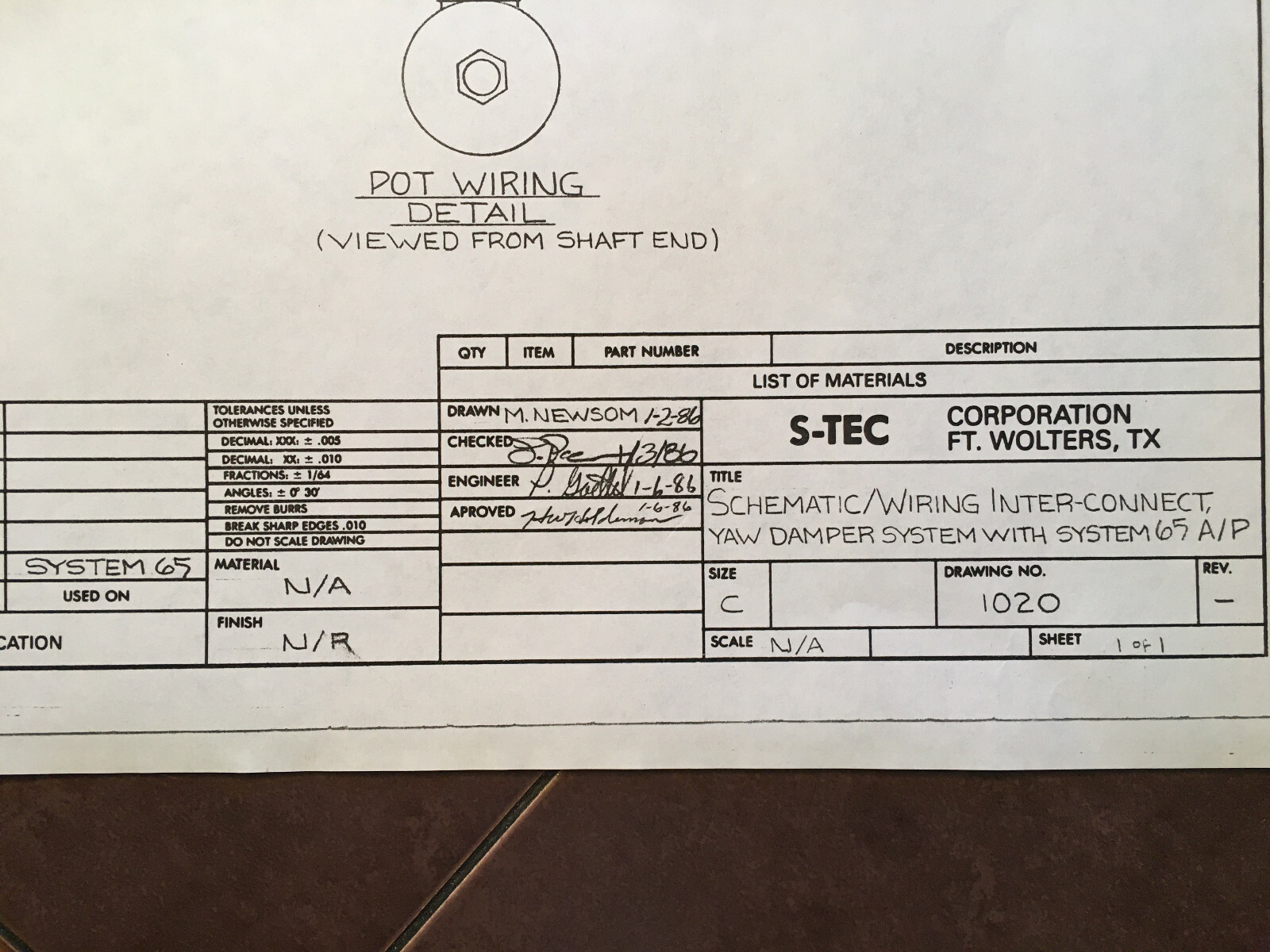 S-tec Schematic for Yaw Damper 0121- (x) Wiring Interconnect Sys 65 A/P