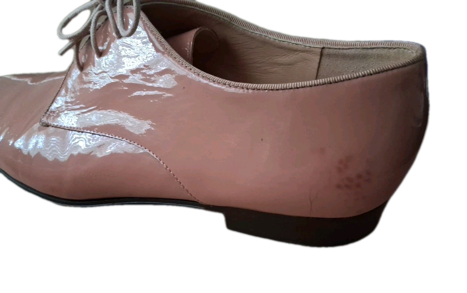 J Crew Patent Leather Oxford Shoes Grosgrain Trim Soft Salmon Pink Sz 10 1/2