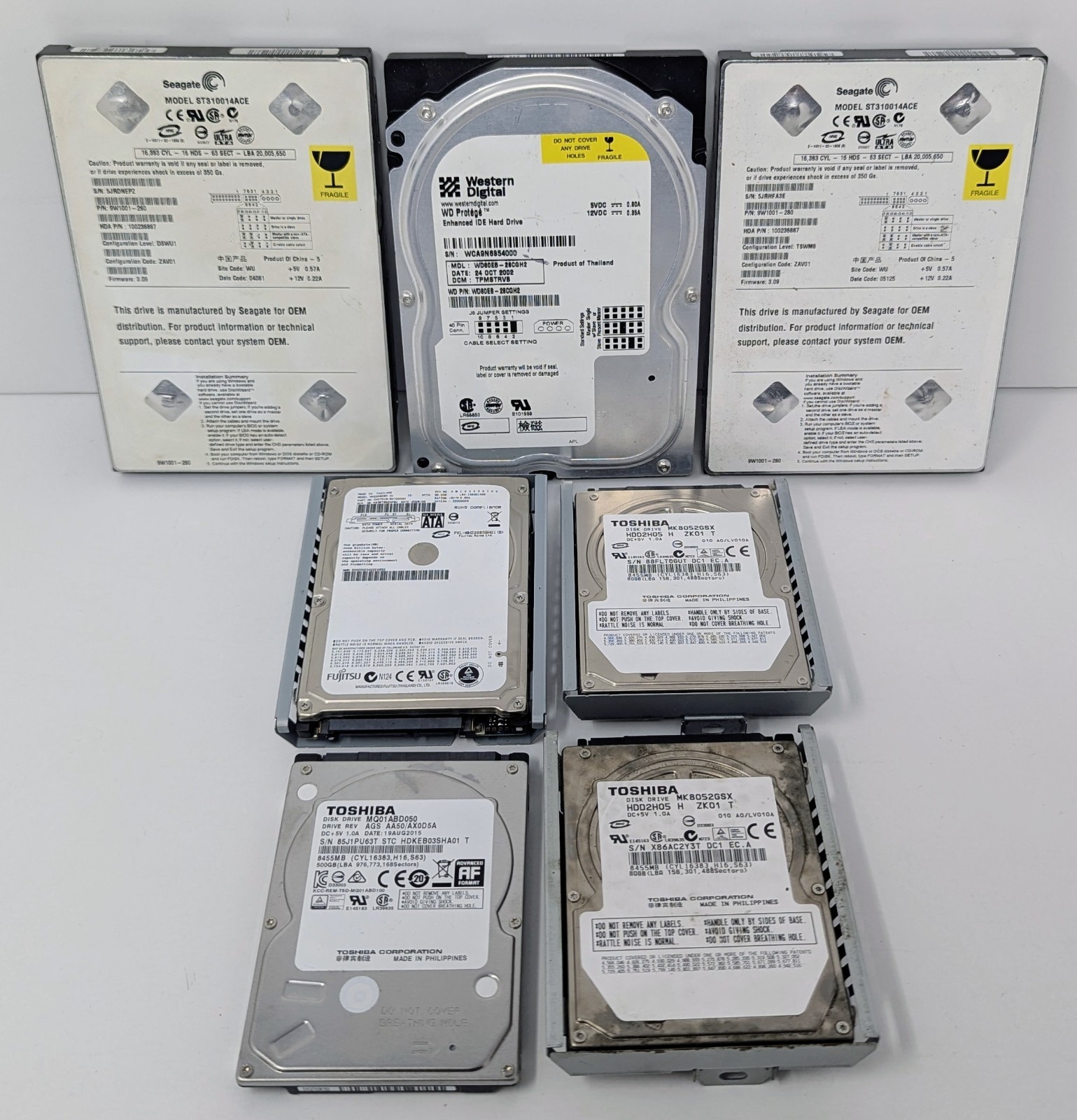 Game Console Hard Drive Lot Of 7 - Original Xbox, PS3, & PS4 - Not Tested