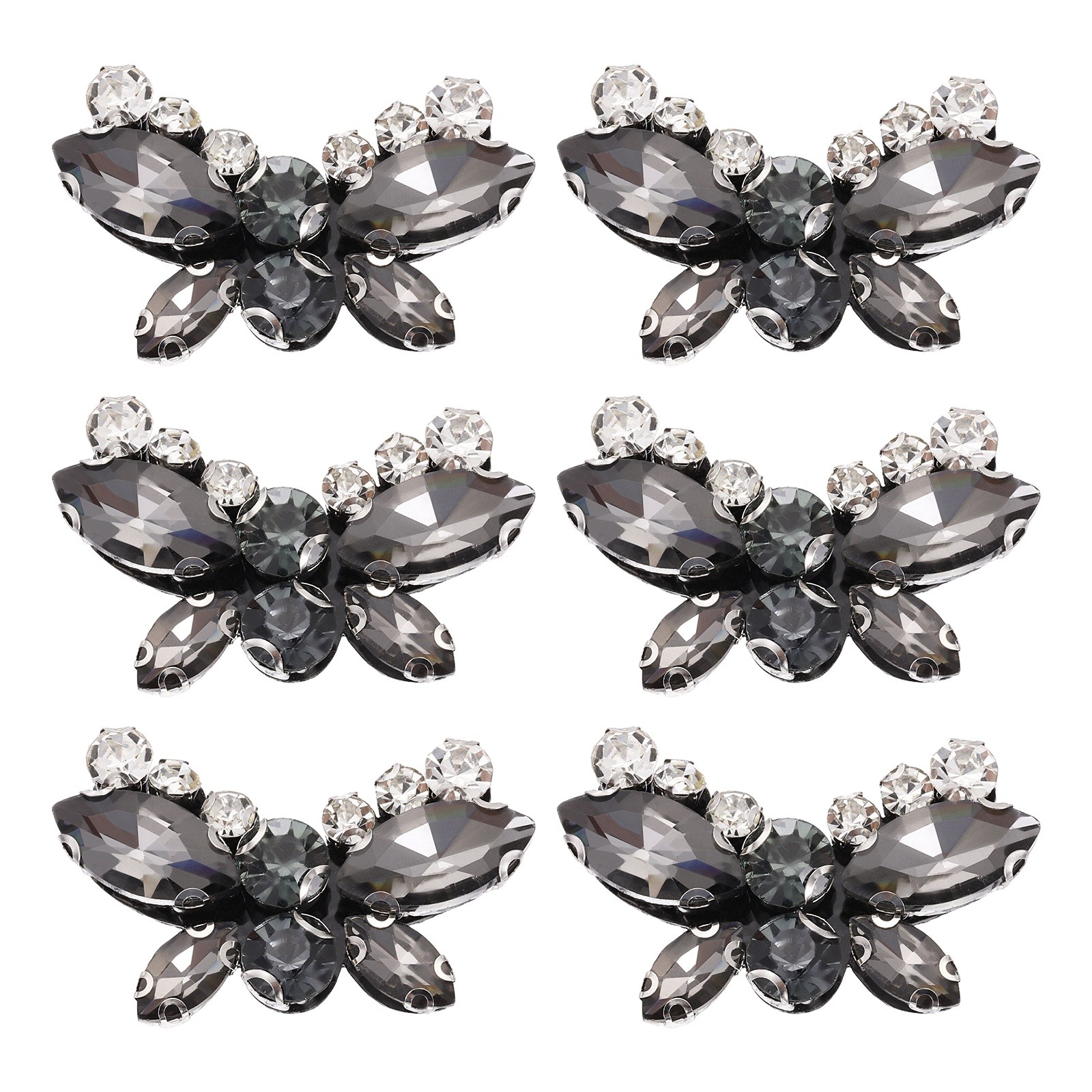 6Pcs Handmade Butterfly Beaded Patches, Rhinestone Appliques, Gray