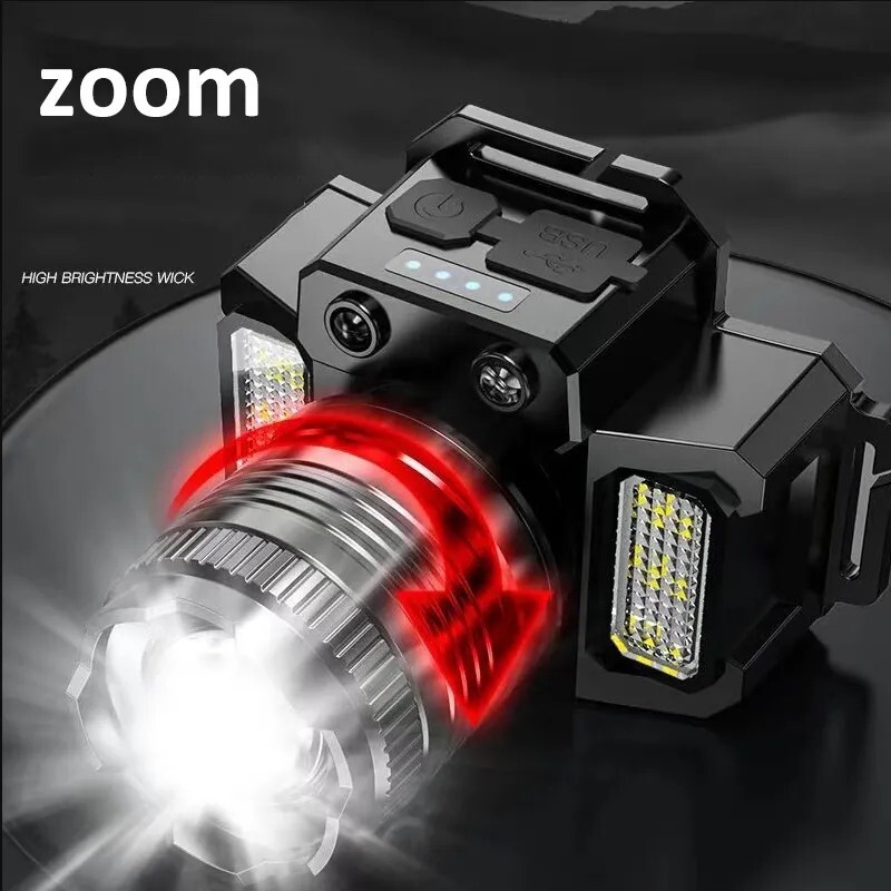 Super Bright LED Headlamp Flashlight USB Rechargeable Headlight Waterproof Lamp