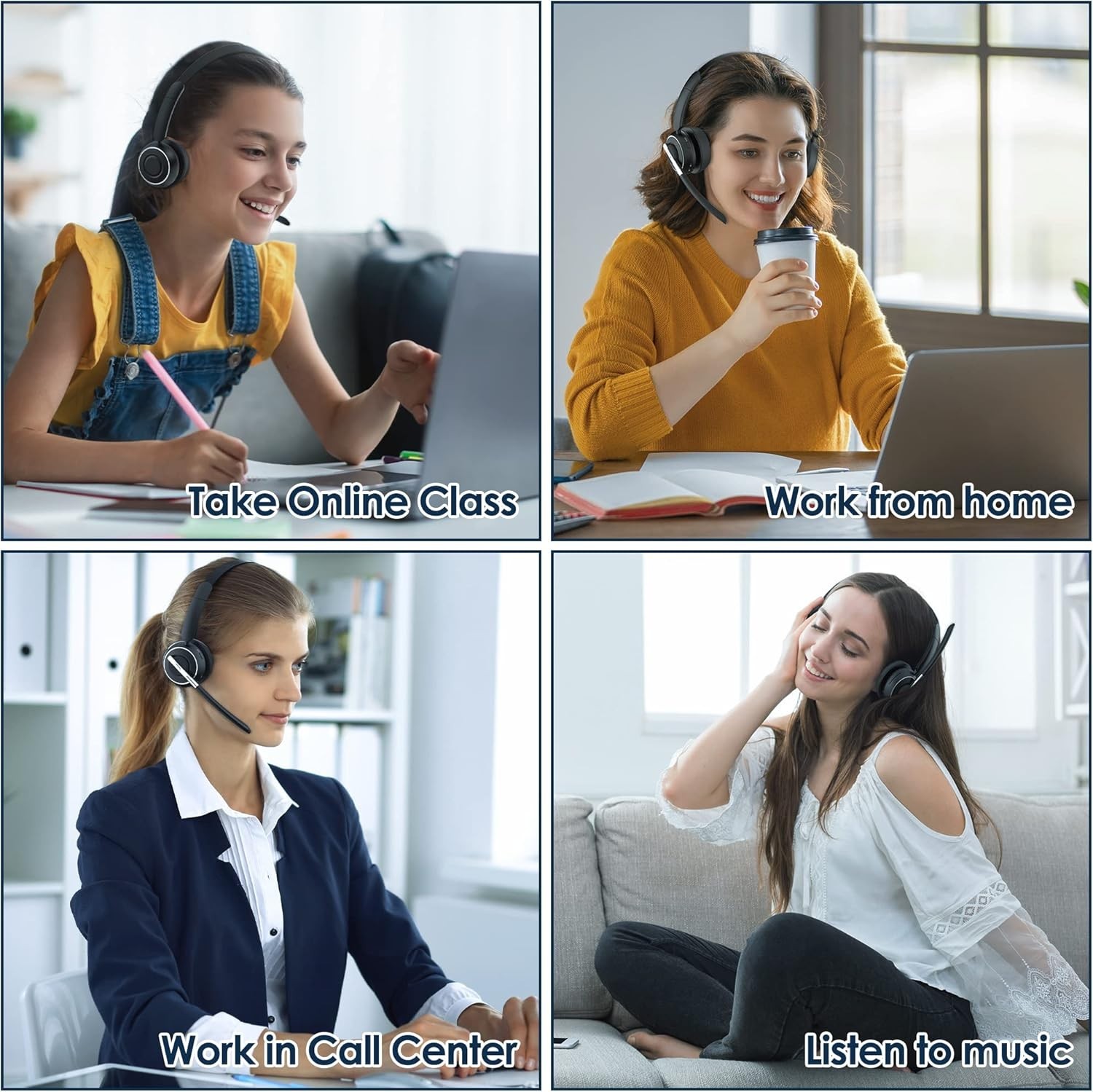 Wireless Headset with Mic for Work, Bluetooth Headset with Microphone (Noise ...