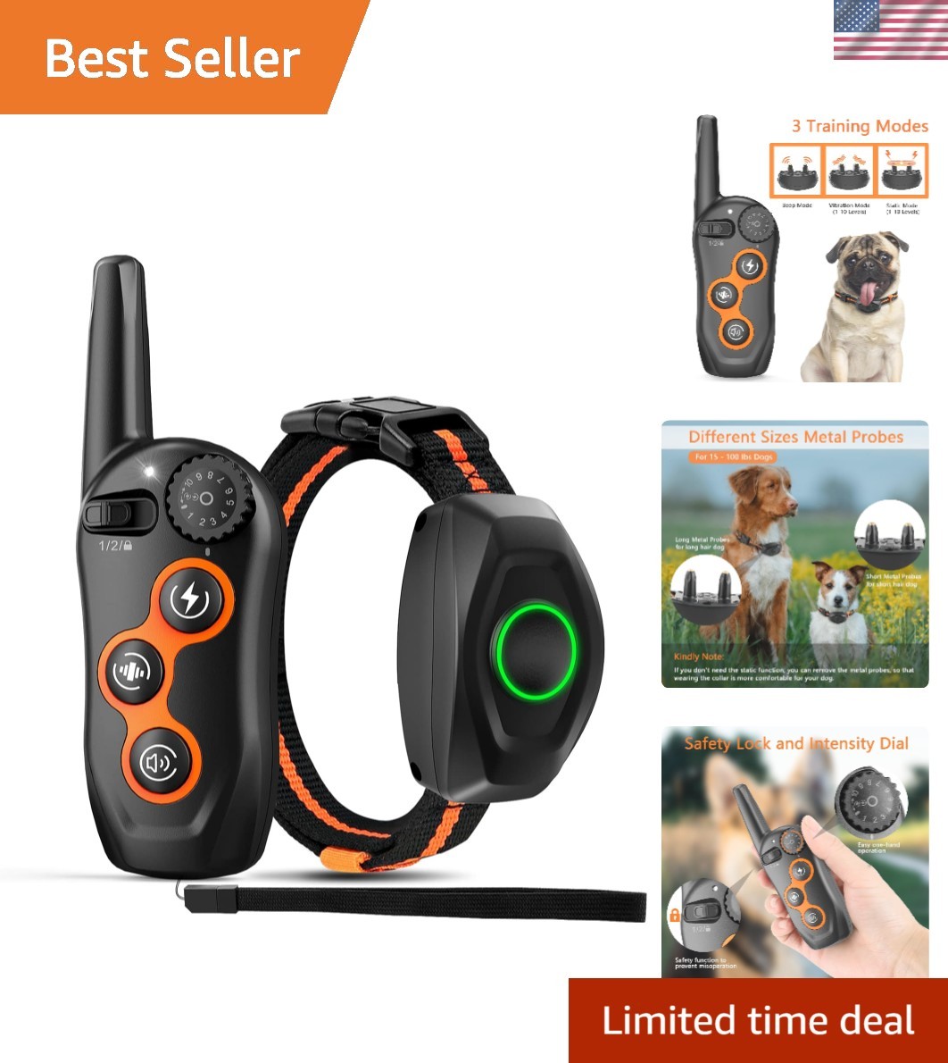 Waterproof Dog Training Collar - Shock, Vibration, Beep Modes, 1300ft Range