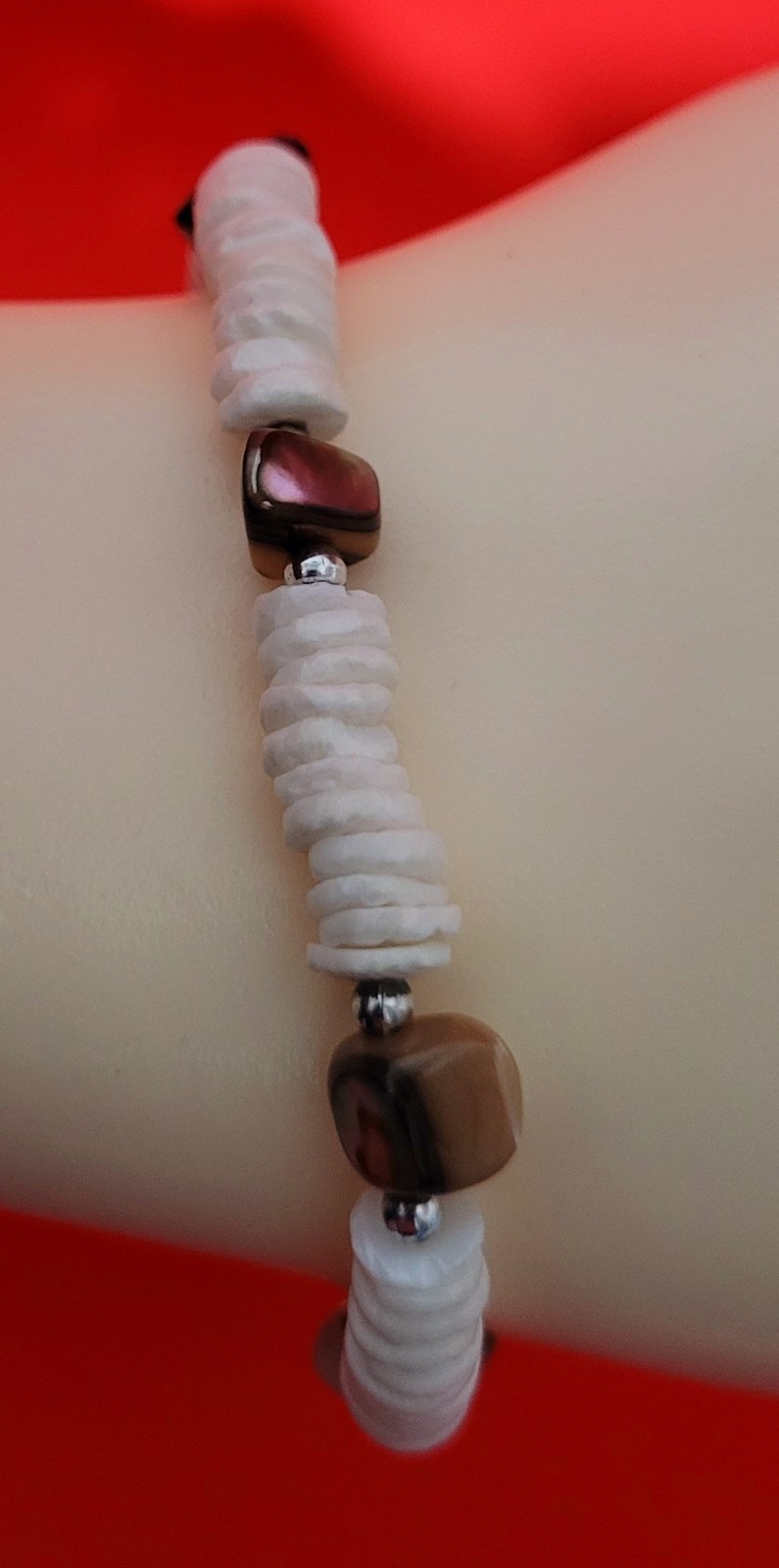 VTG Hawiian Handmade Puka Shells & Natural Stone Beads  Stretch Bracelet