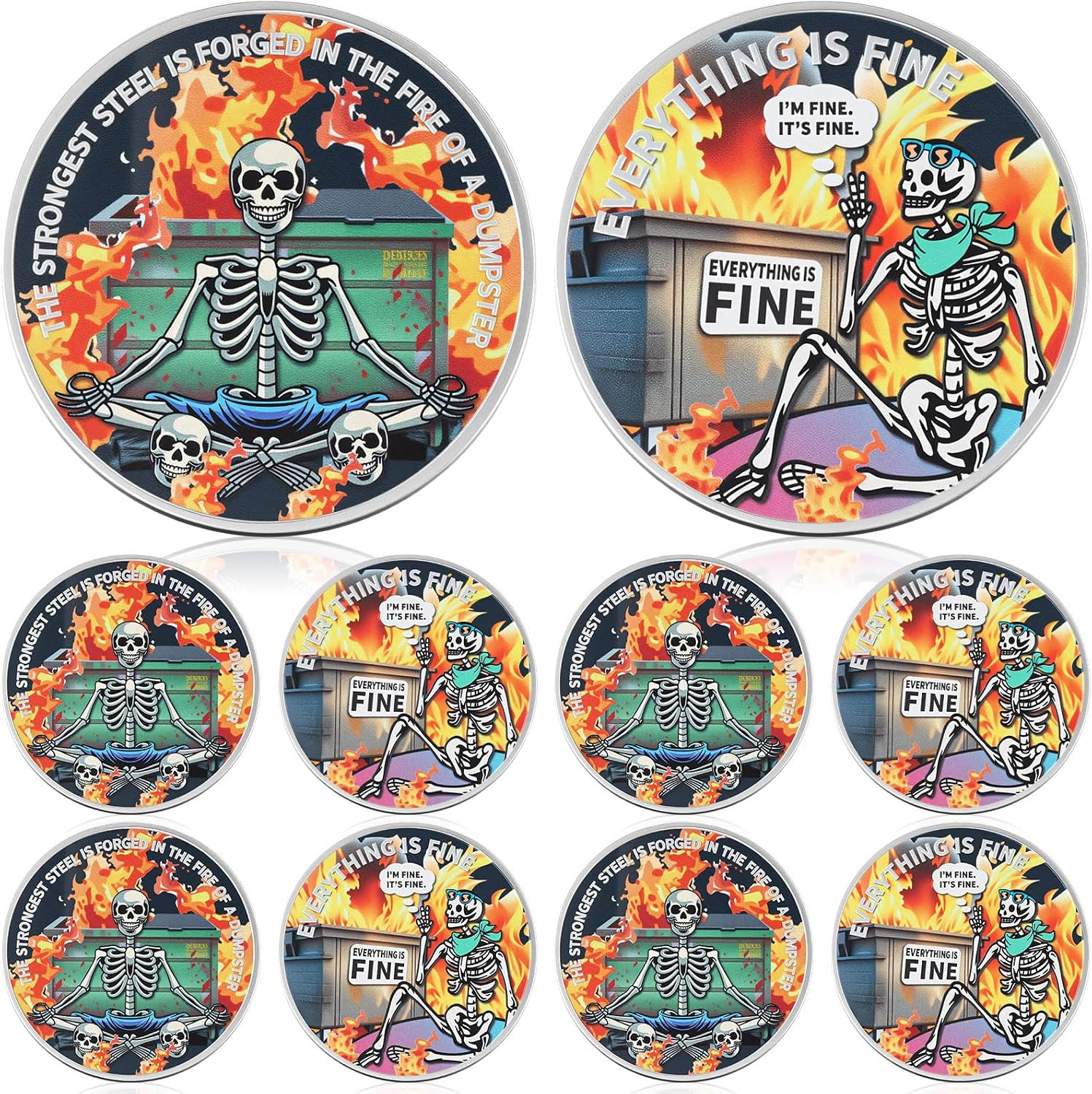 10 Pcs Dumpster Fire Challenge Coins Dumpster Fire and Skull Desk Accessories