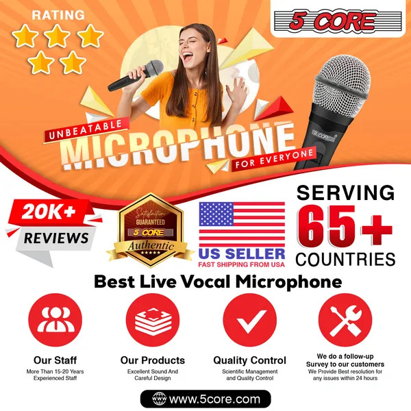Dynamic Vocal Microphone – Cardioid – Handheld – XLR to 1/4" Cable – On/Off Swit