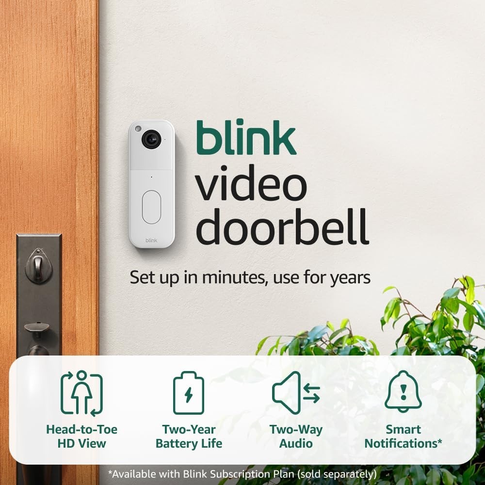 Blink Video Doorbell System with Head-to-Toe HD View Sync Module Core, White NEW