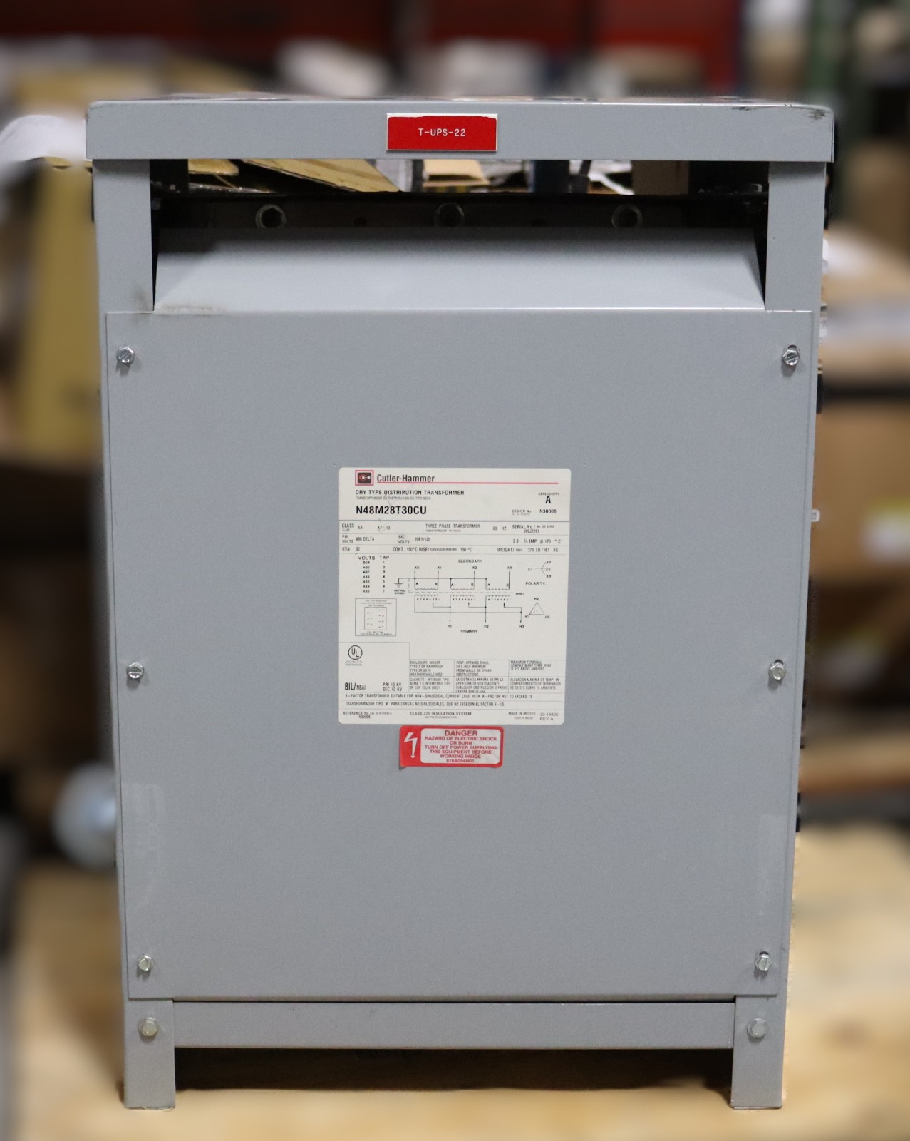 Cutler-Hammer N48M28T30CU 30kVA 3 Phase Dry Type Transformer 480V-208Y/120V