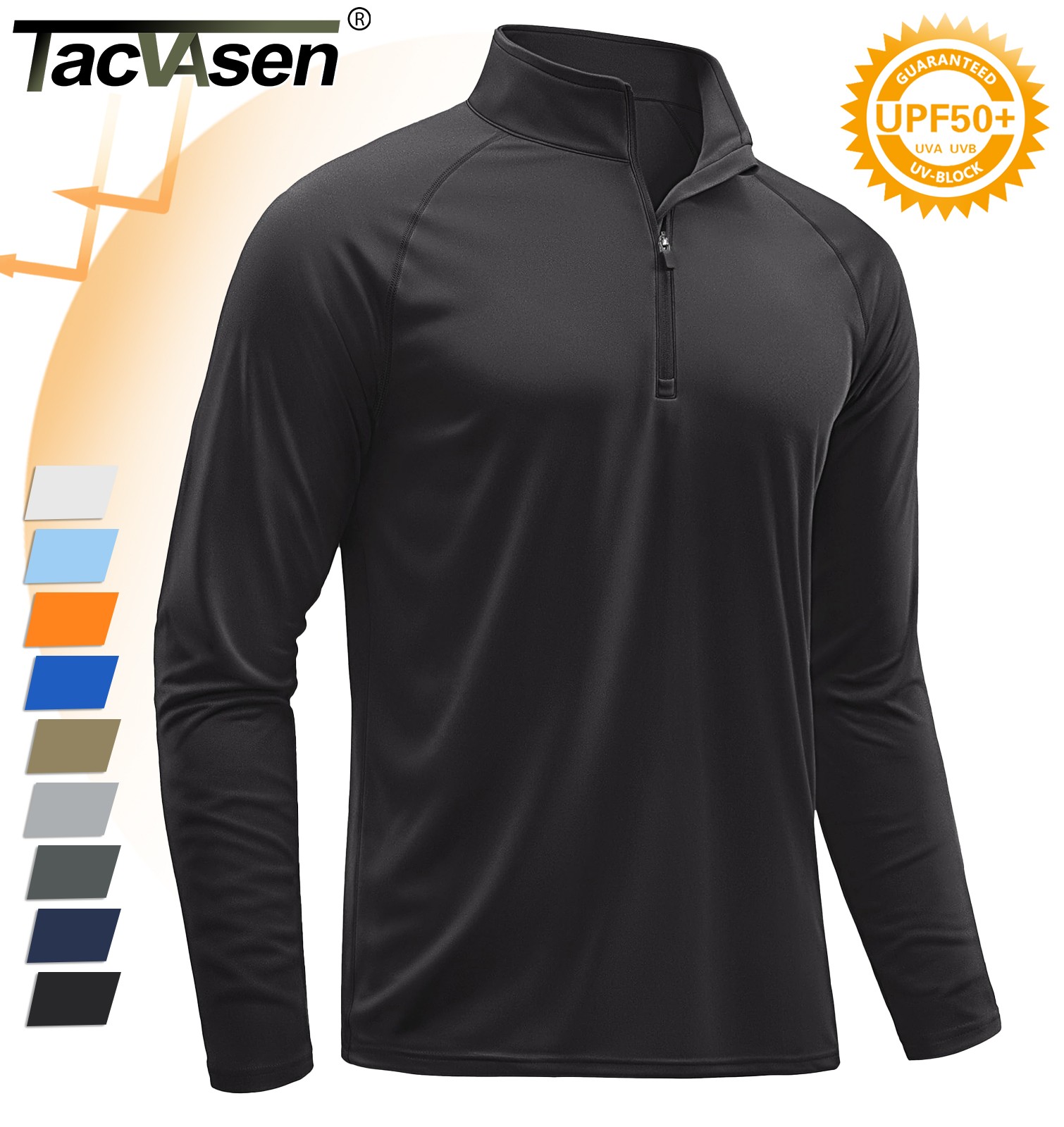UPF50+ Men's 1/4 Zip Sun Block UV Shirts Long Sleeve Performance Fishing T-Shirt