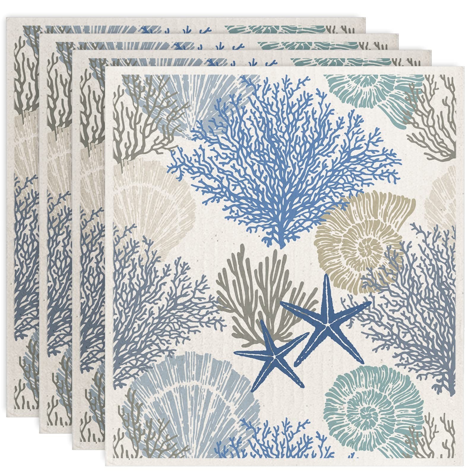 AnyDesign Ocean Swedish Kitchen Dishcloths Under The Sea Kitchen Dish Towel R...
